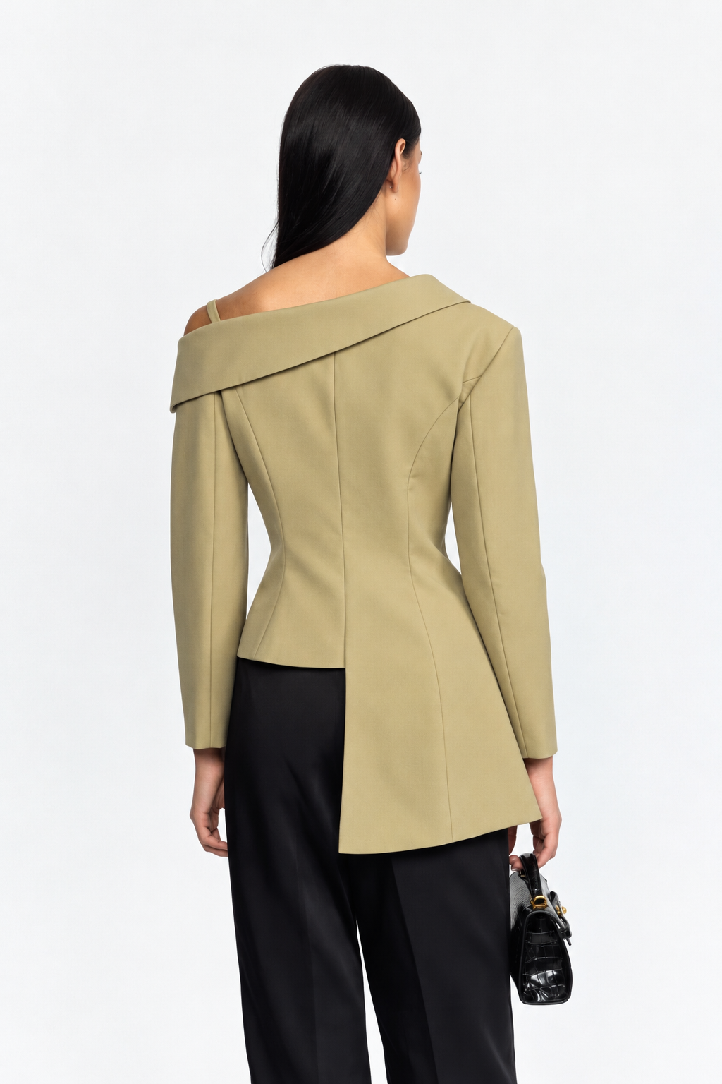 Blazer asimmetrico con spalle scoperte e profili in pizzo - Khaki