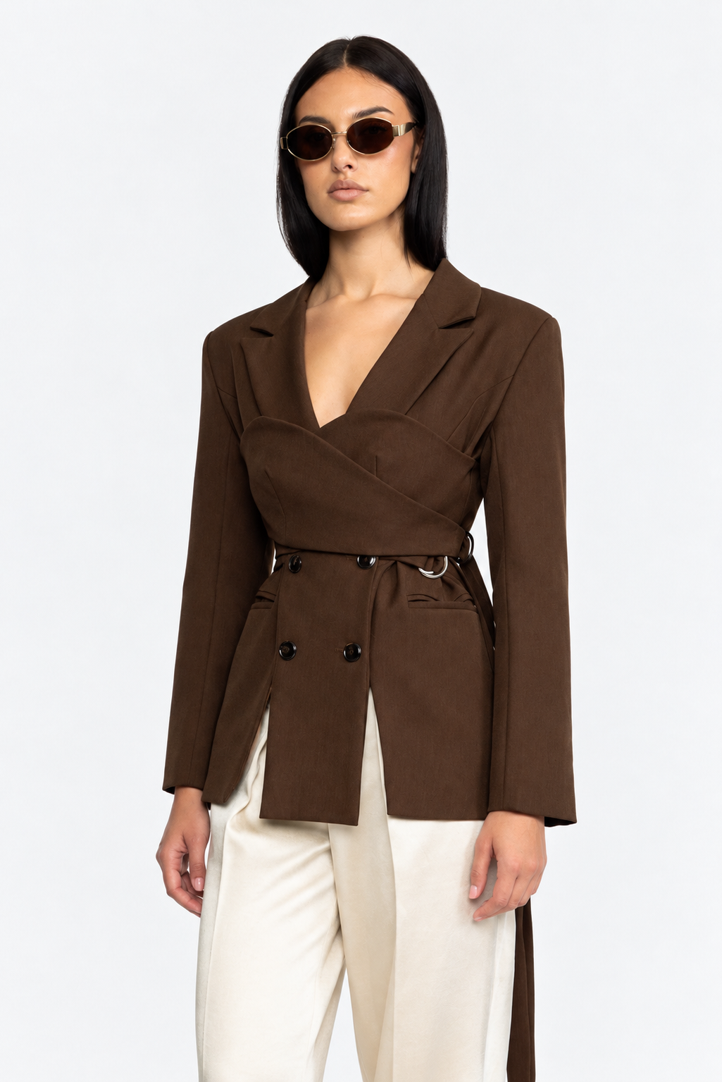 Blazer doppiopetto avvolgente bustier - Marrone