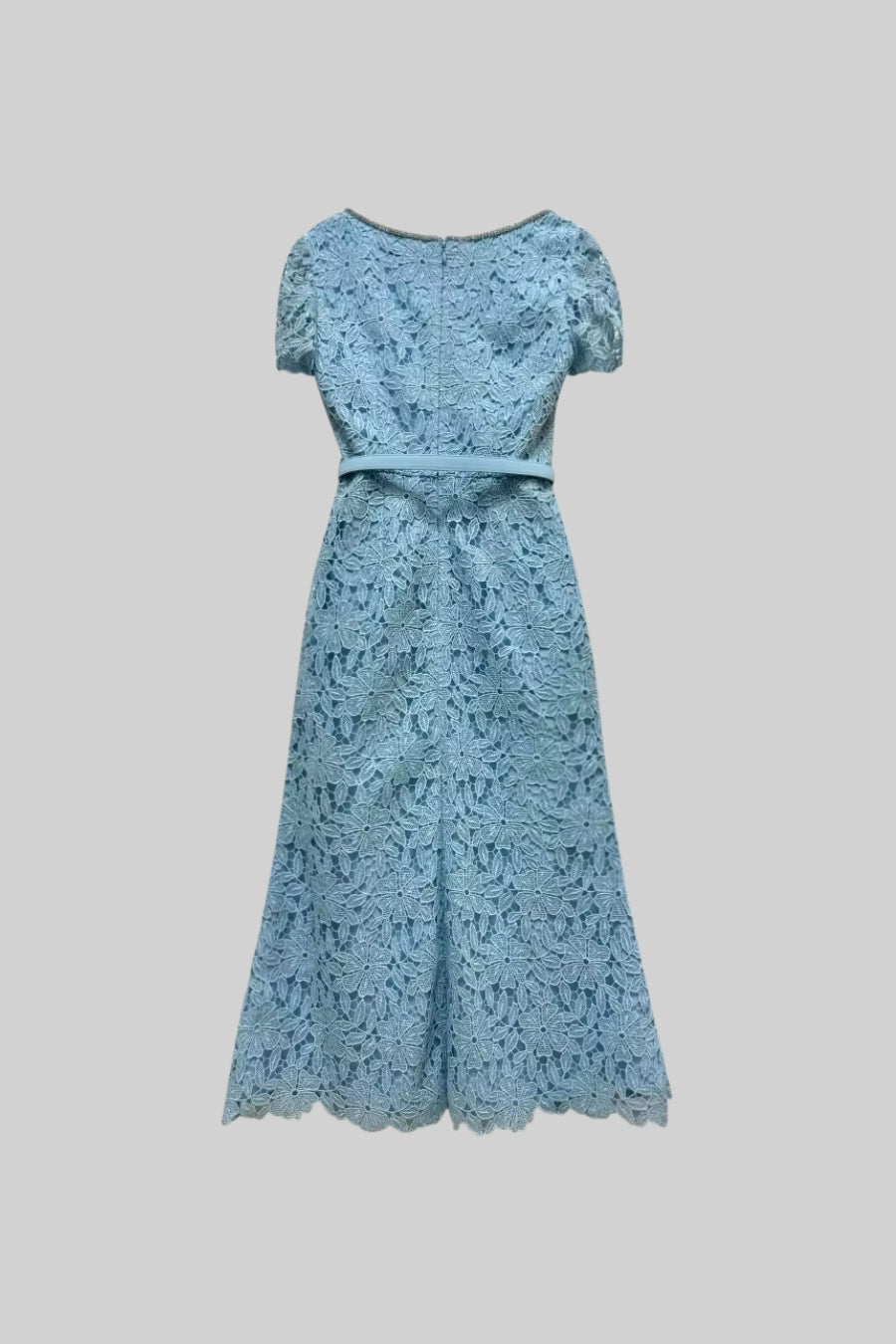 Delicate Azure Lace Midi Dress - Baby Blue