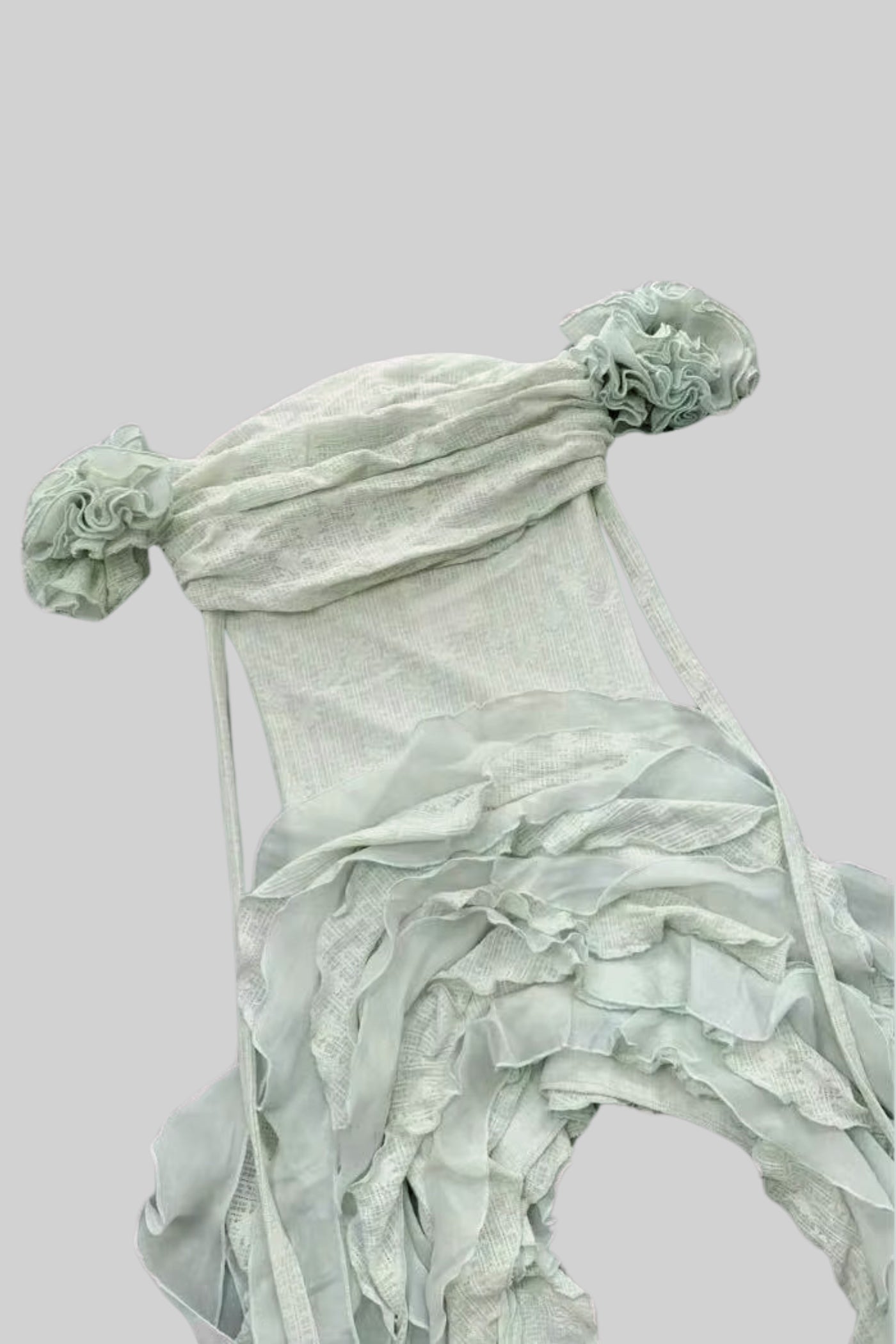 Abito corsetto d'ispirazione vintage con bustier arricciato e dettagli laterali fluenti con volant - Verde