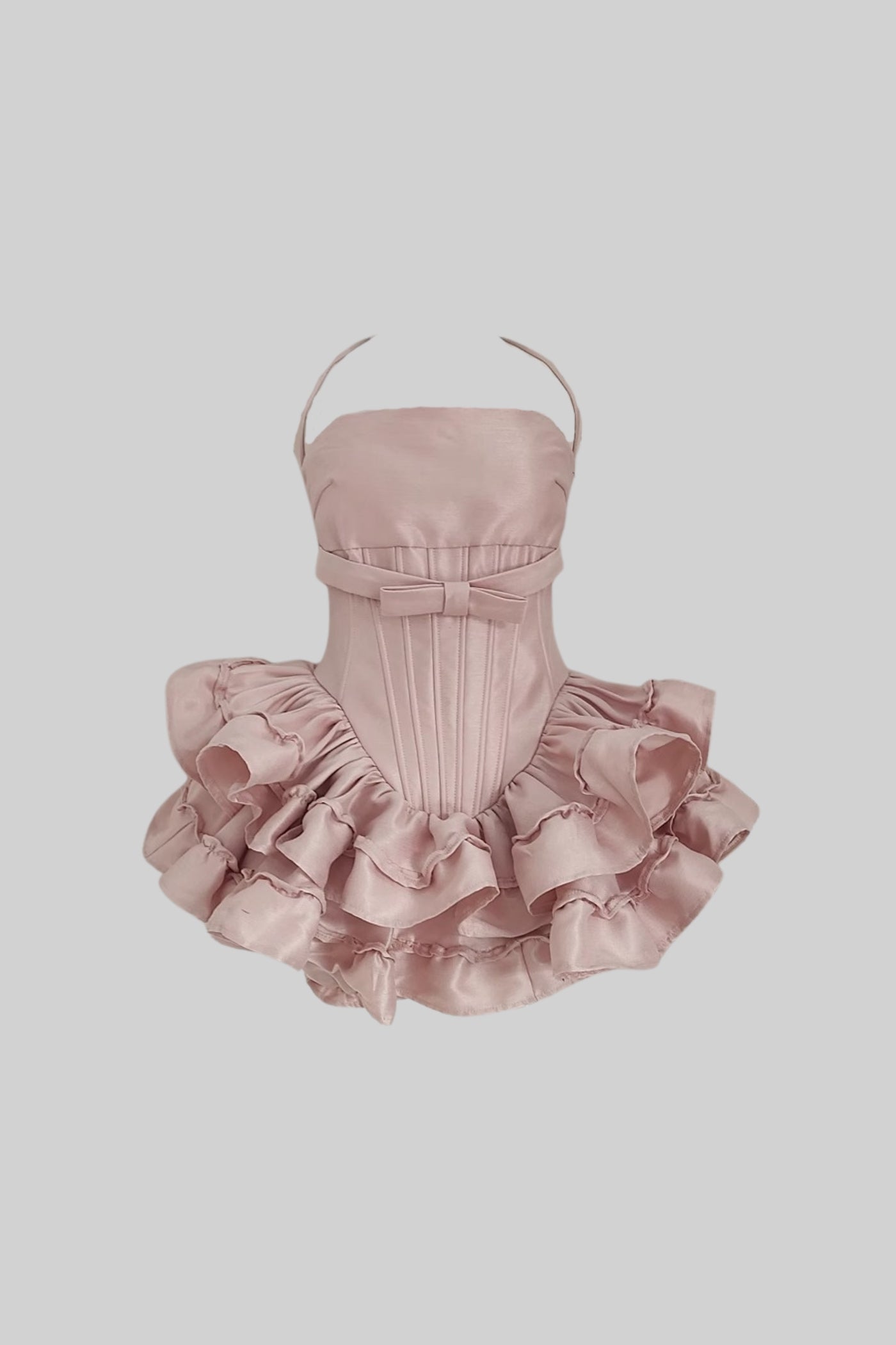 Mini abito corsetto con gonna arricciata e corpetto aderente - Rosa