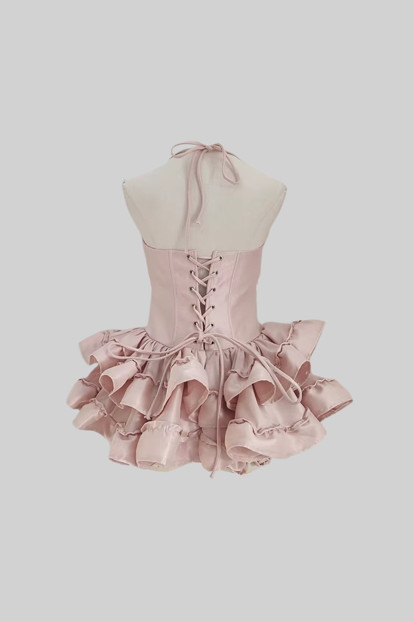 Mini abito corsetto con gonna arricciata e corpetto aderente - Rosa