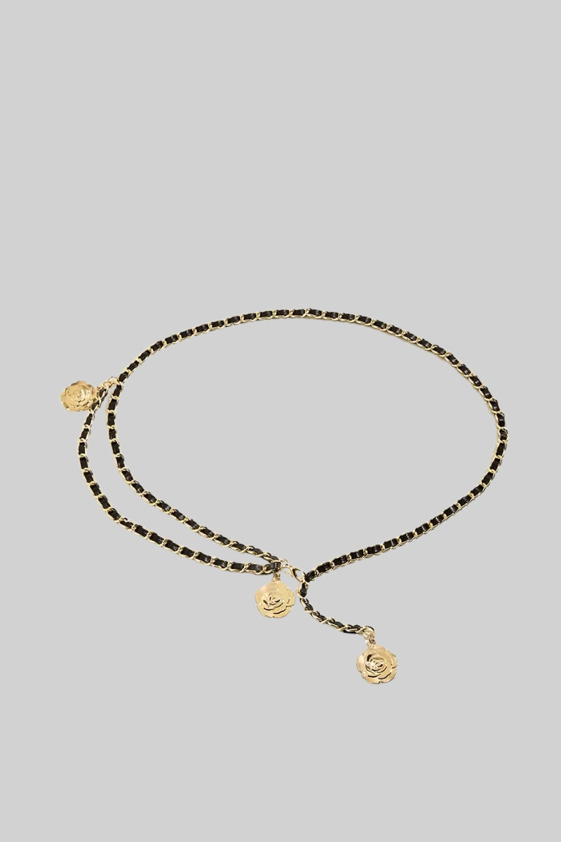 Cintura con pendente dorato in pelle vegana - Nero