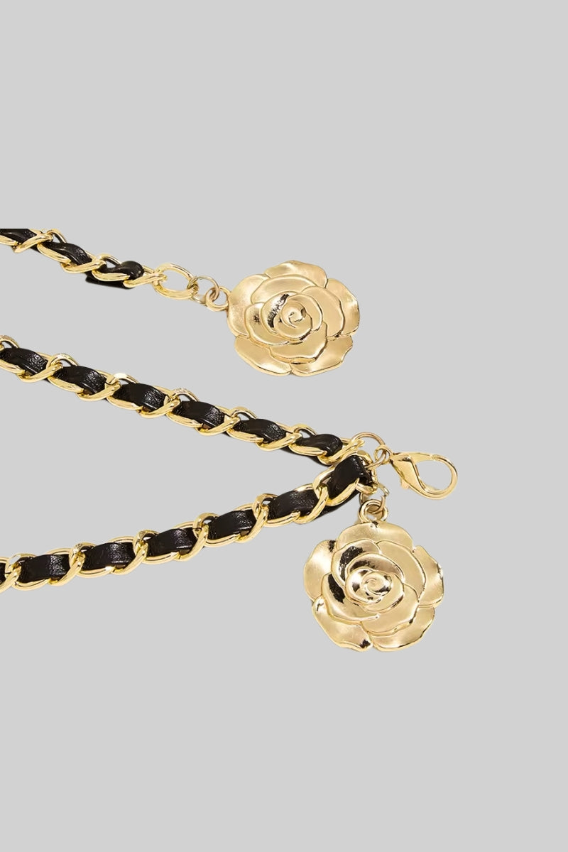 Cintura con pendente dorato in pelle vegana - Nero