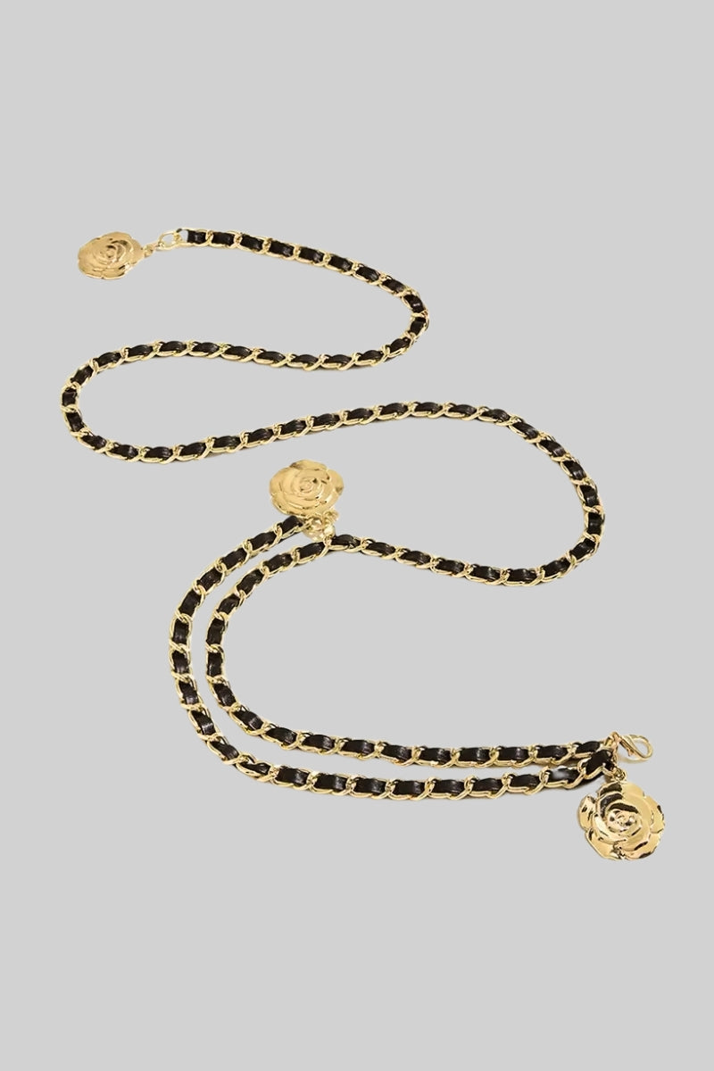 Cintura con pendente dorato in pelle vegana - Nero