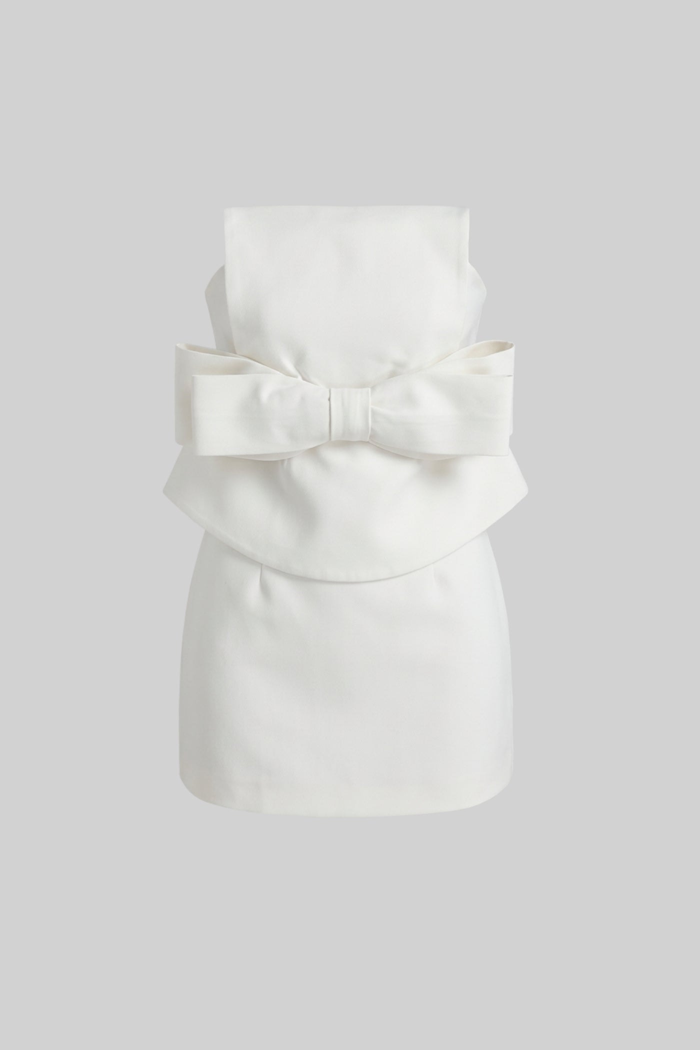 Strapless Mini Dress With Oversized Bow Waist And Peplum Overlay - White