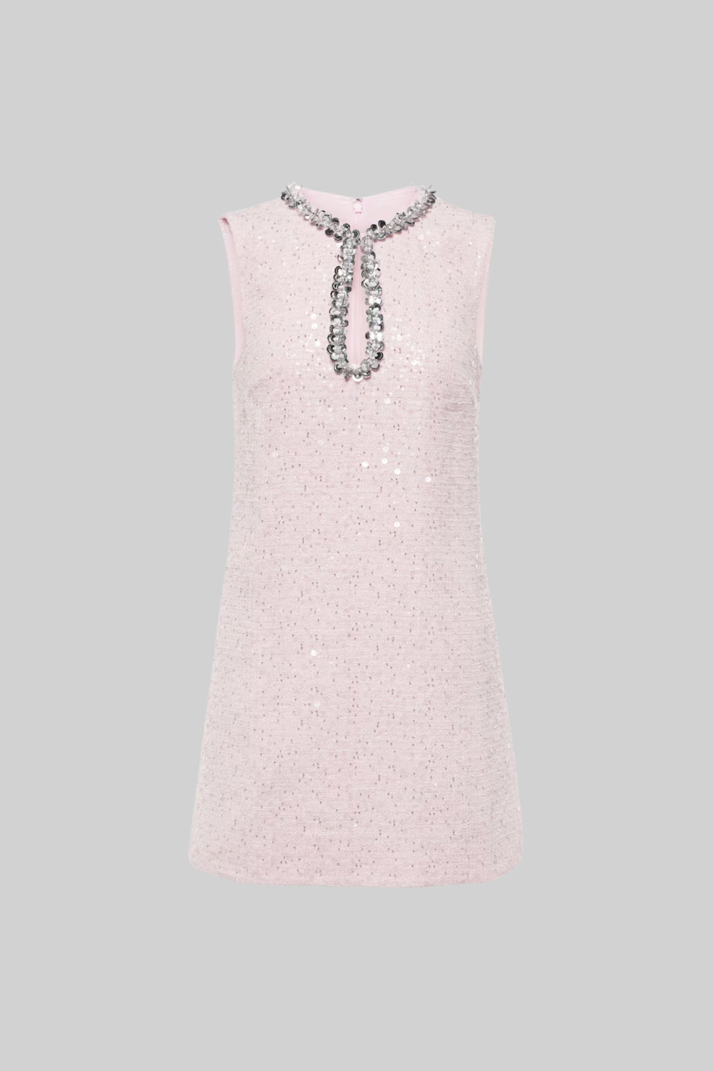 Textured Sleeveless Mini Dress With Sparkling Collar Details - Pink