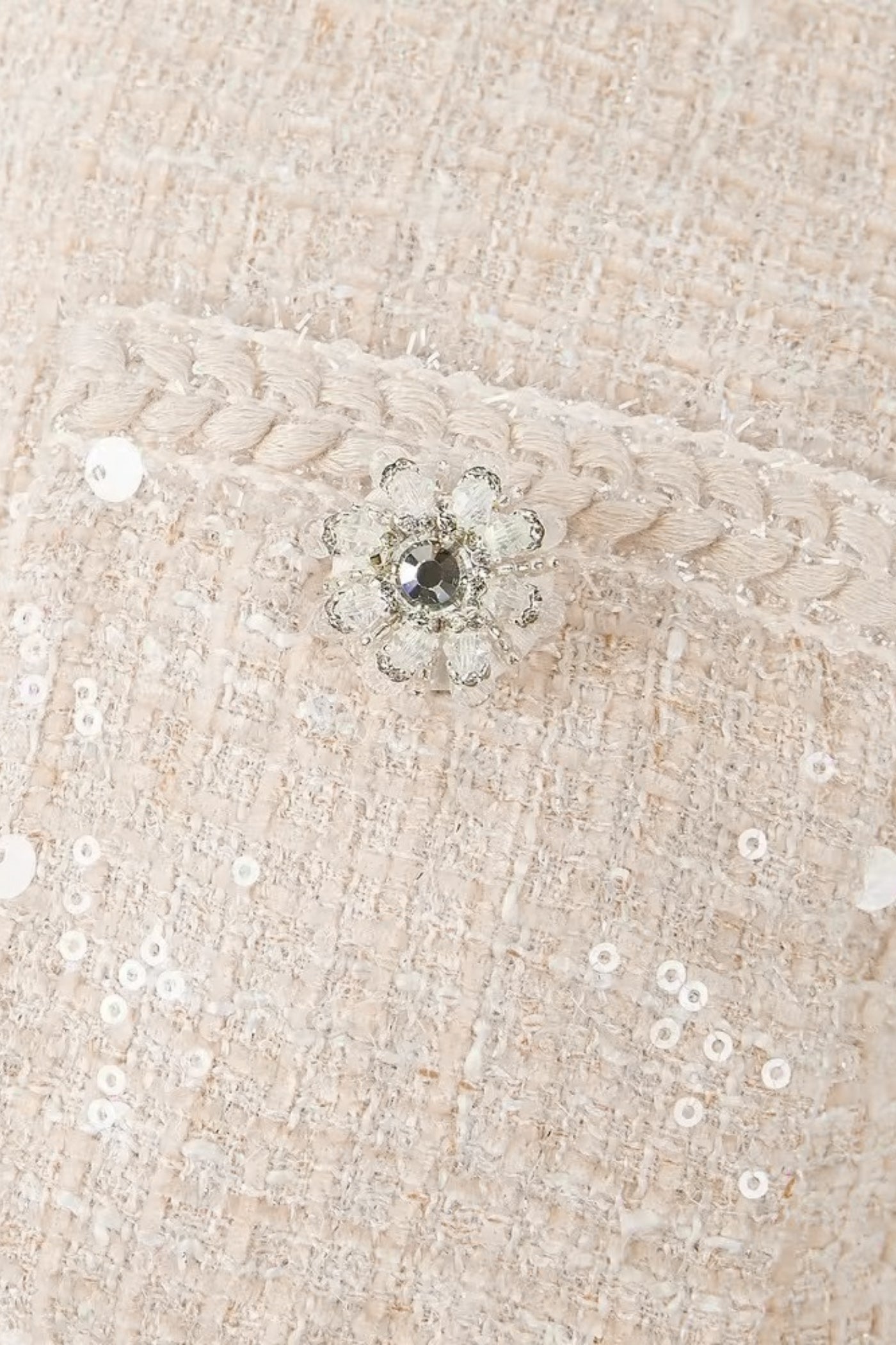 Coordinato Testurizzato con Tasche Frontali e Gonna Plissettata Trasparente - Ivoire