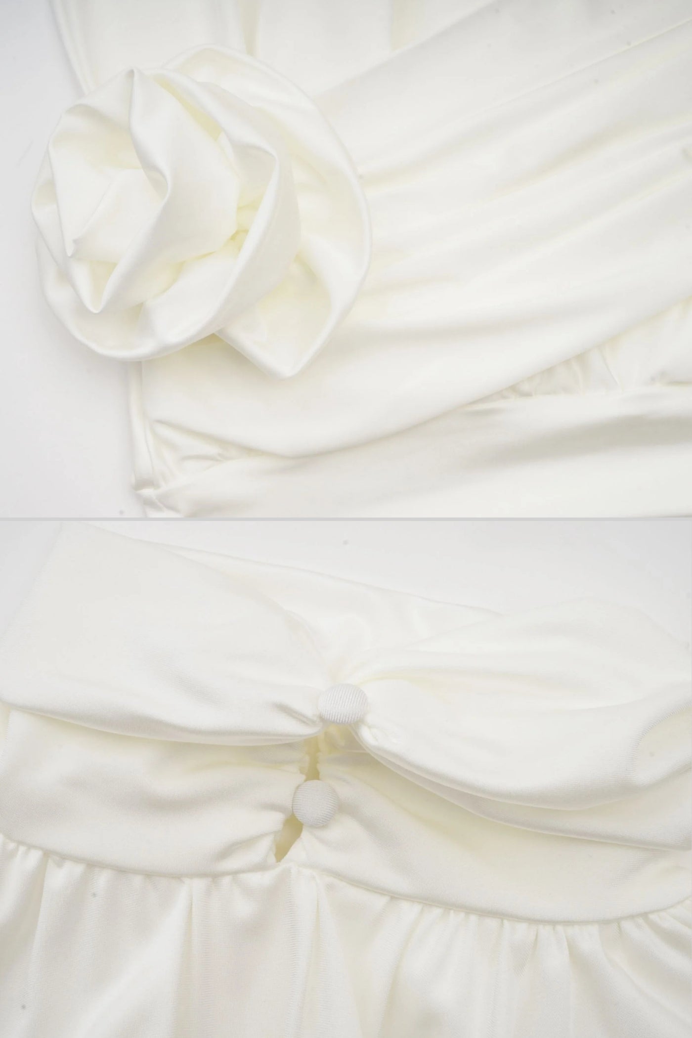 Elegant High-Collar Dress With Draped Details And Side Rose Embellishment - Ivoire