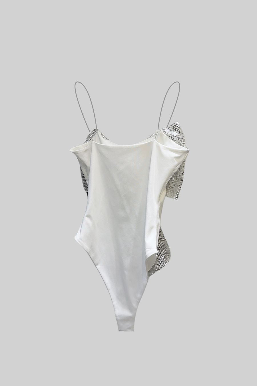 Body con Grande Fiocco Frontale di Paillettes - Bianco