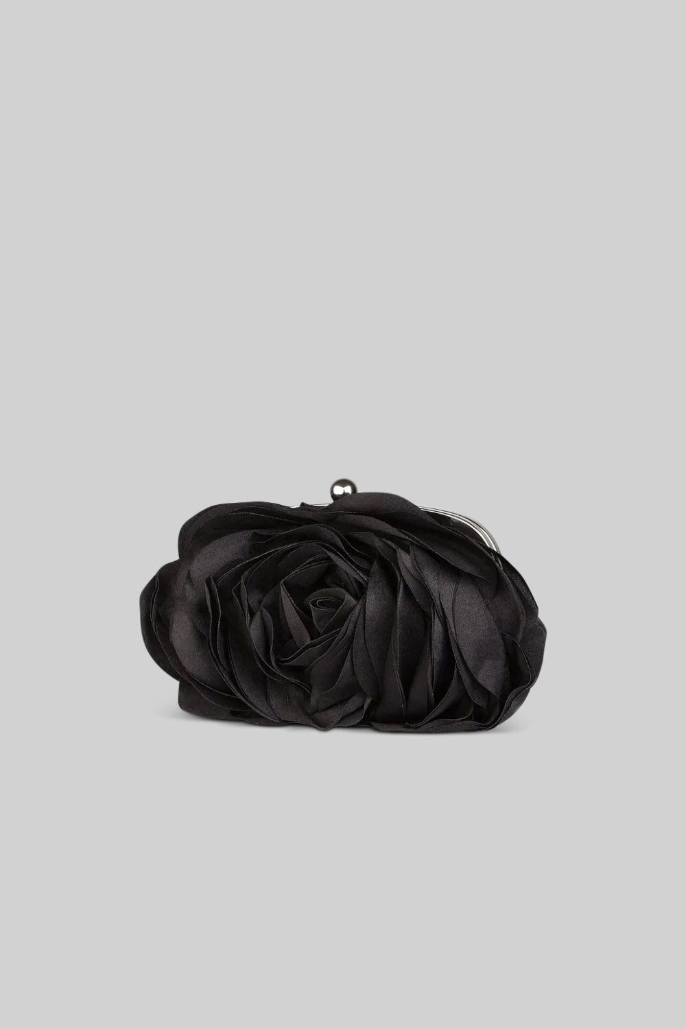 Pochette in raso con fiore - Nero