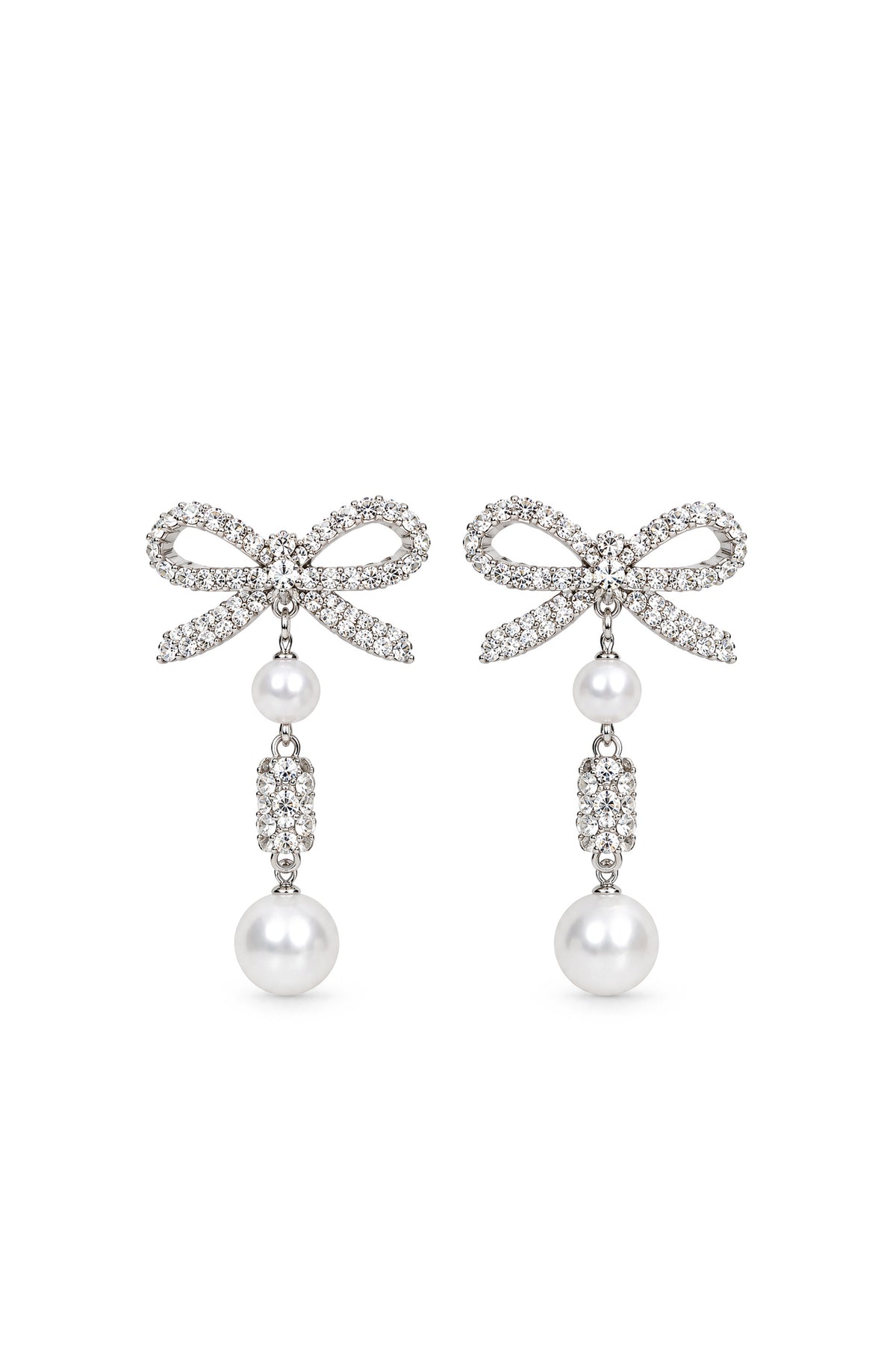 Set collana con fiocco di cristallo e orecchini pendenti con perle - Argento