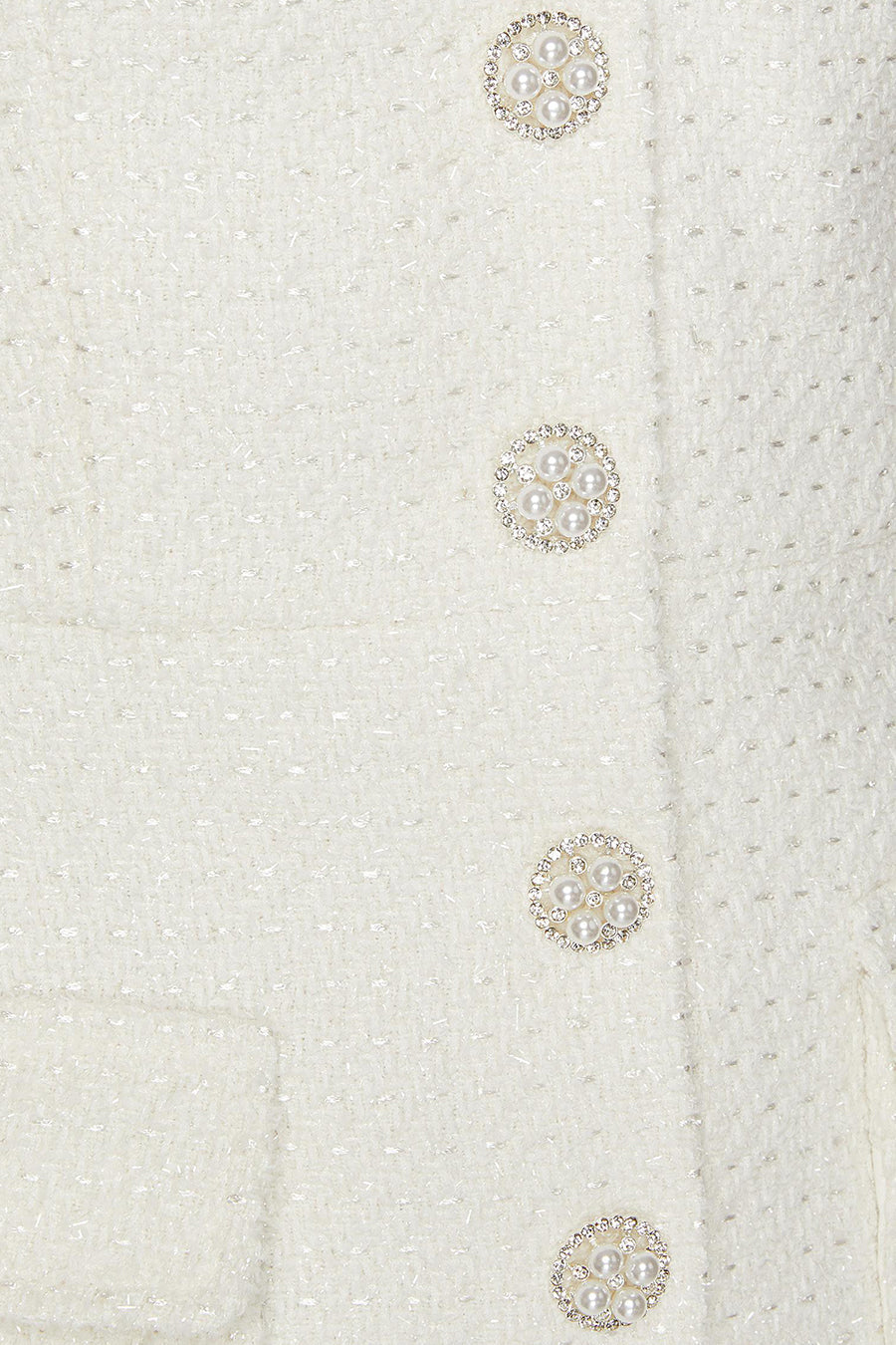 Abito senza maniche testurizzato con dettagli di bottoni in perla - Bianco