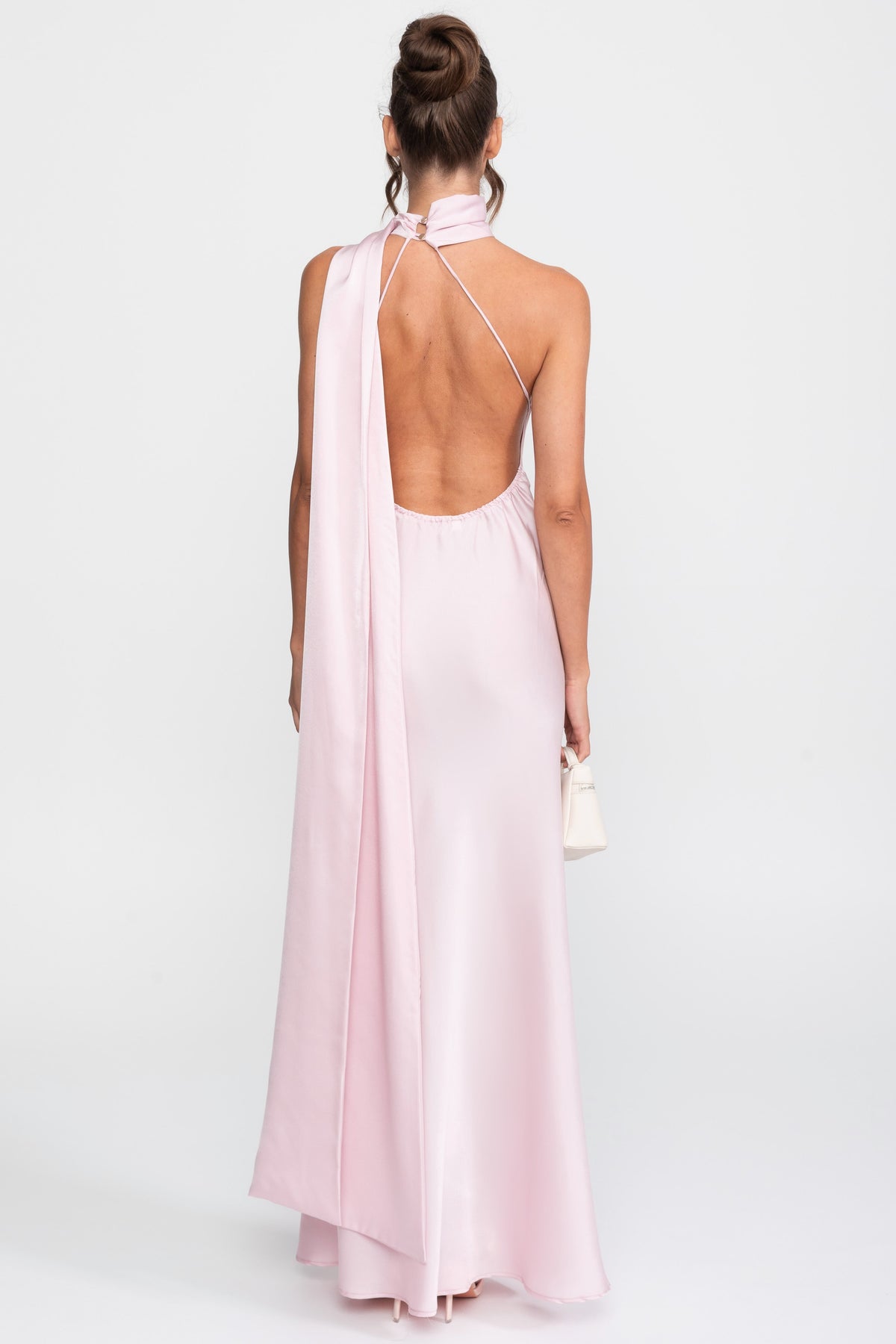 Abito Slip in Satin Twist Halter con Scollo Asimmetrico - Rosa