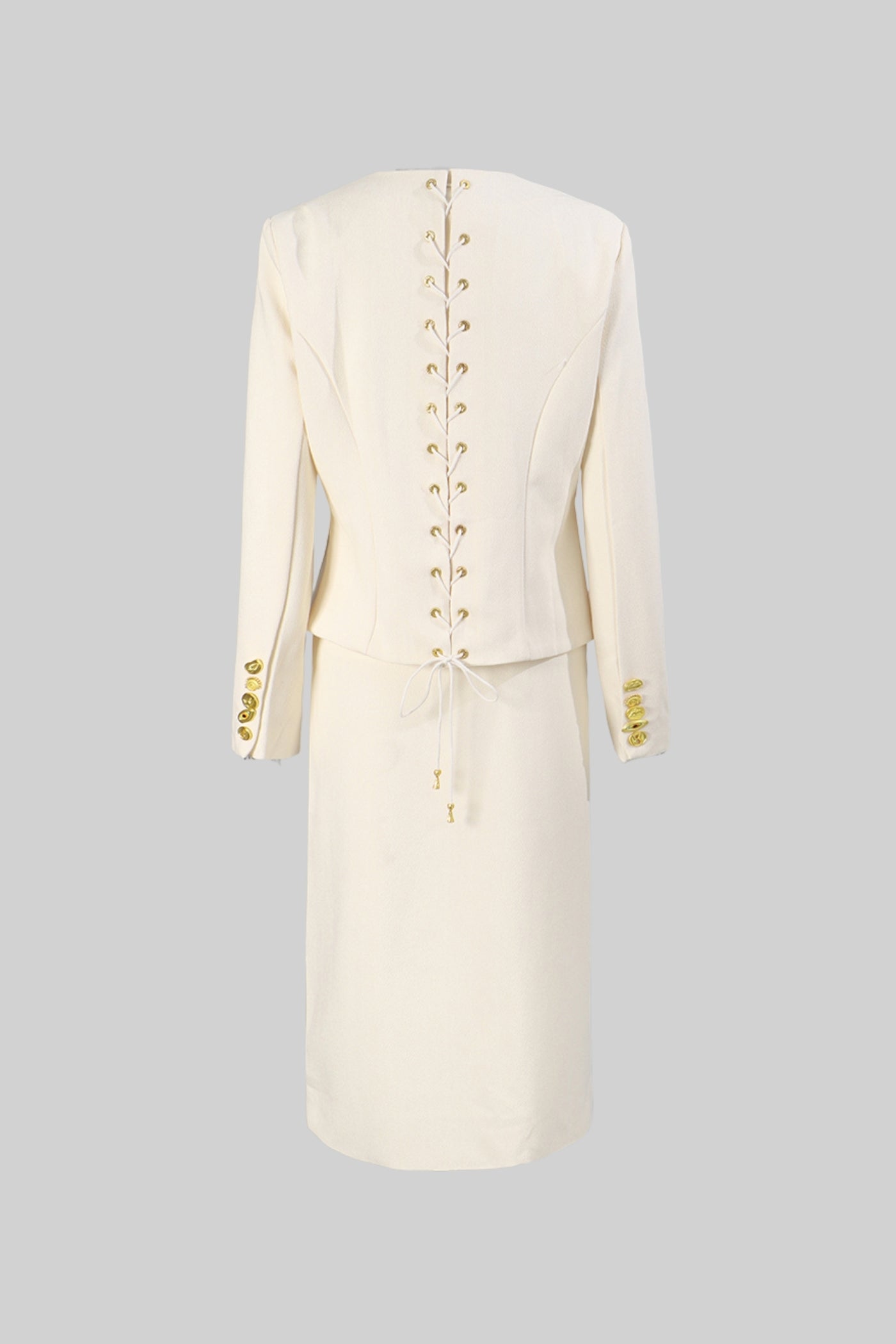 Co-ord Set with Statement Gold Buttons - White