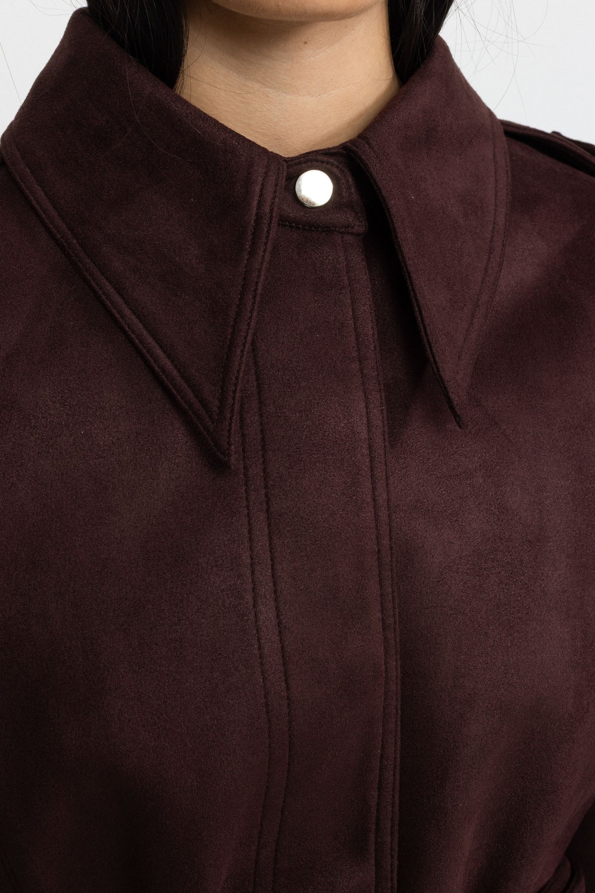 Giacca mantella in suede con cintura - Burgundy