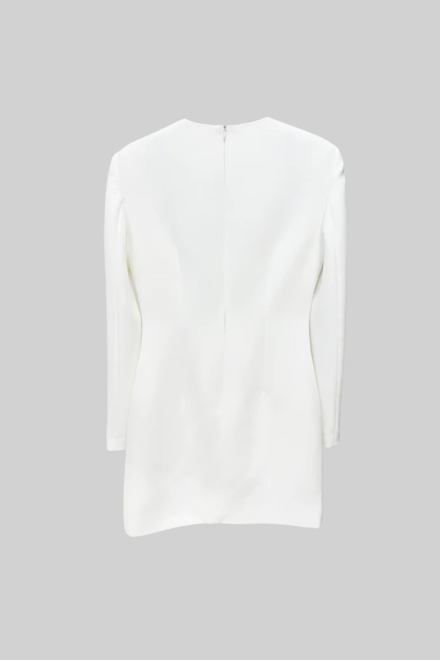 Abito Mini a Maniche Lunghe con Ricamo Floreale a Contrasto - Bianco