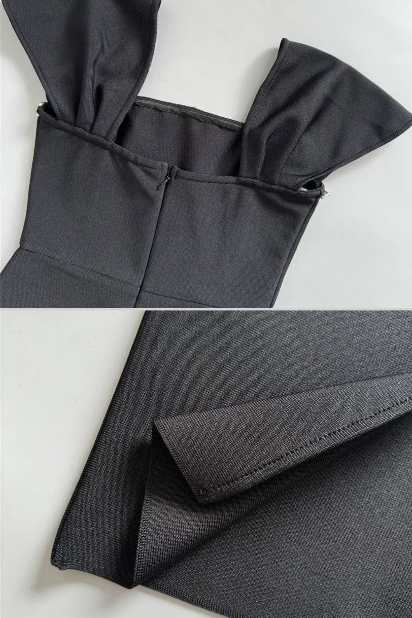 Abito aderente con spalle scoperte e decorazioni in cristallo – Nero