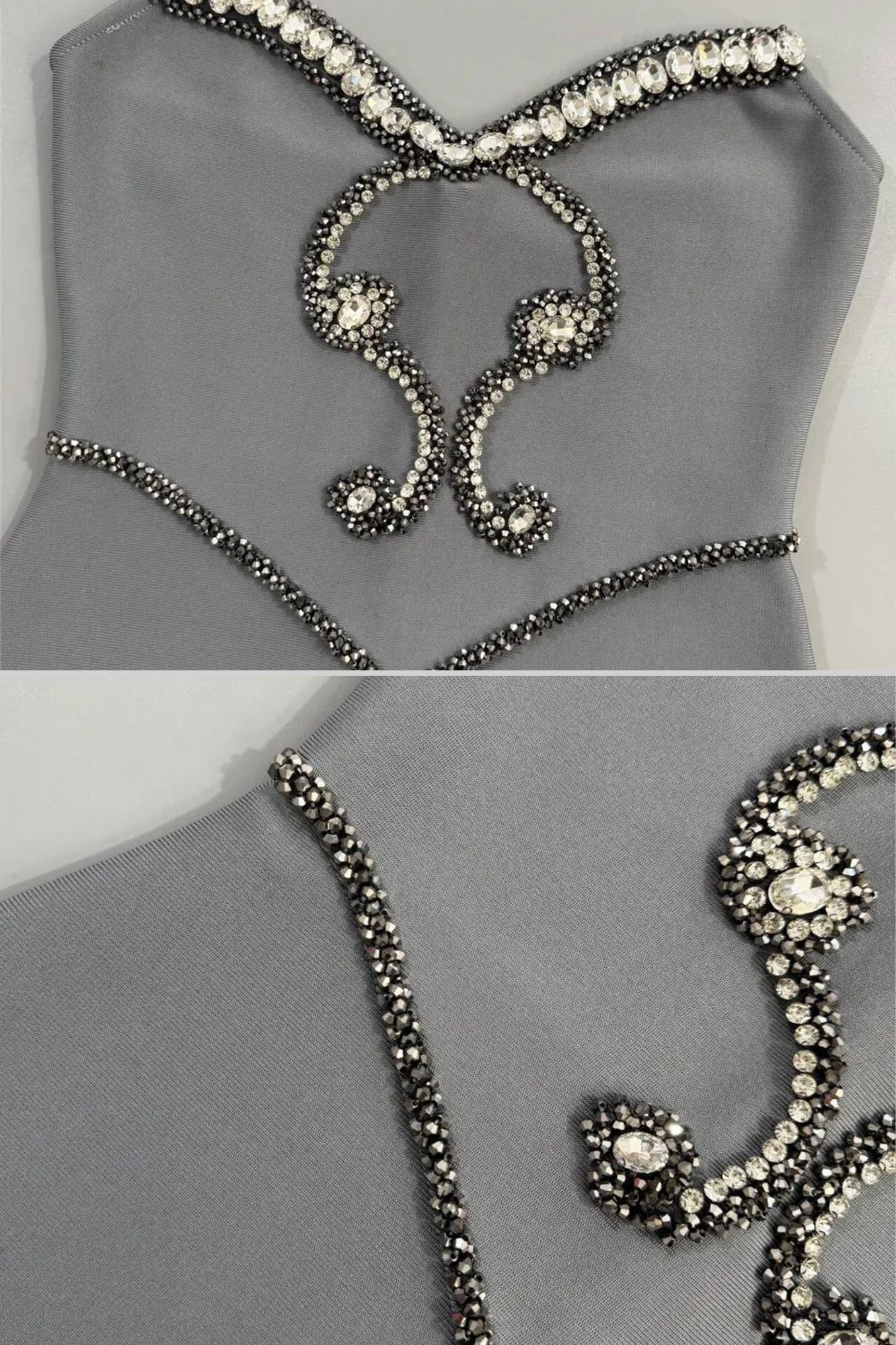 Abito senza spalline impreziosito da cristalli con choker – Grigio