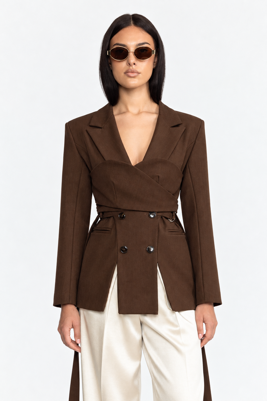 Blazer doppiopetto avvolgente bustier - Marrone