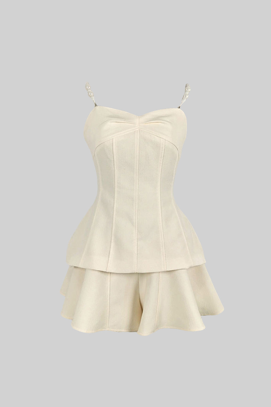 Elegante abito 3 pezzi con colletto e gonna plissettati e staccabili - Ivoire