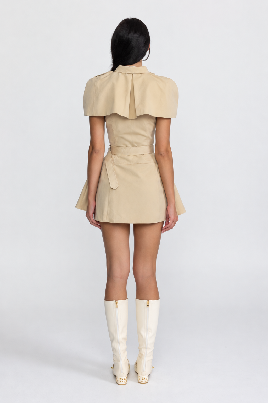 Abito mini trench con scollo all’americana e mantellina removibile - Khaki