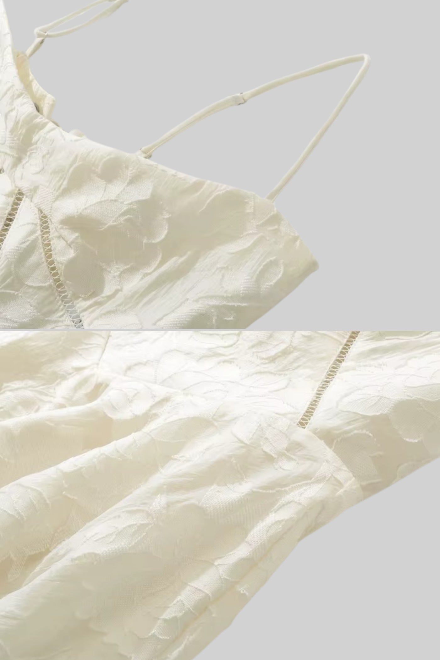 Abito corto con delicato motivo floreale, corpetto aderente e gonna svasata - Ivoire