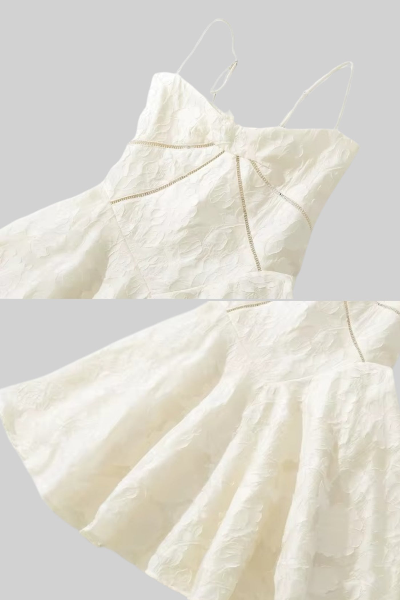 Mini Dress With Subtle Floral Pattern, Fitted Bodice And Flared Skirt - Ivoire