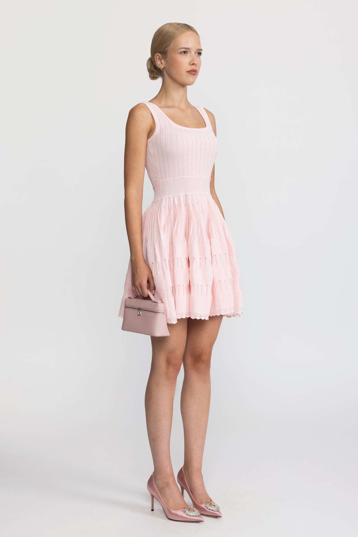 Mini abito skater in maglia pointelle - Rosa