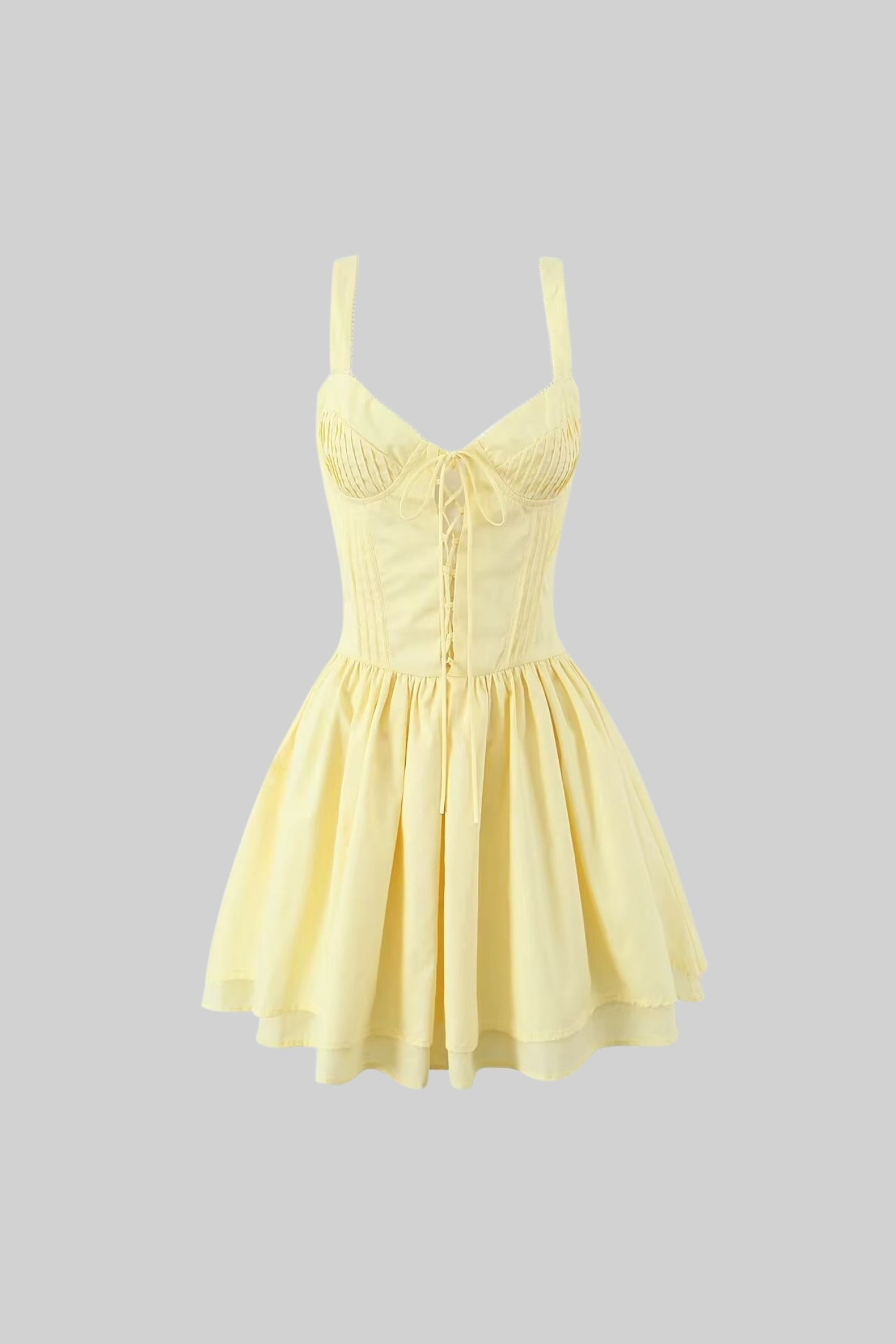 Corset Style Sleeveless Dress With Lace-Up Front Detailing - Yellow