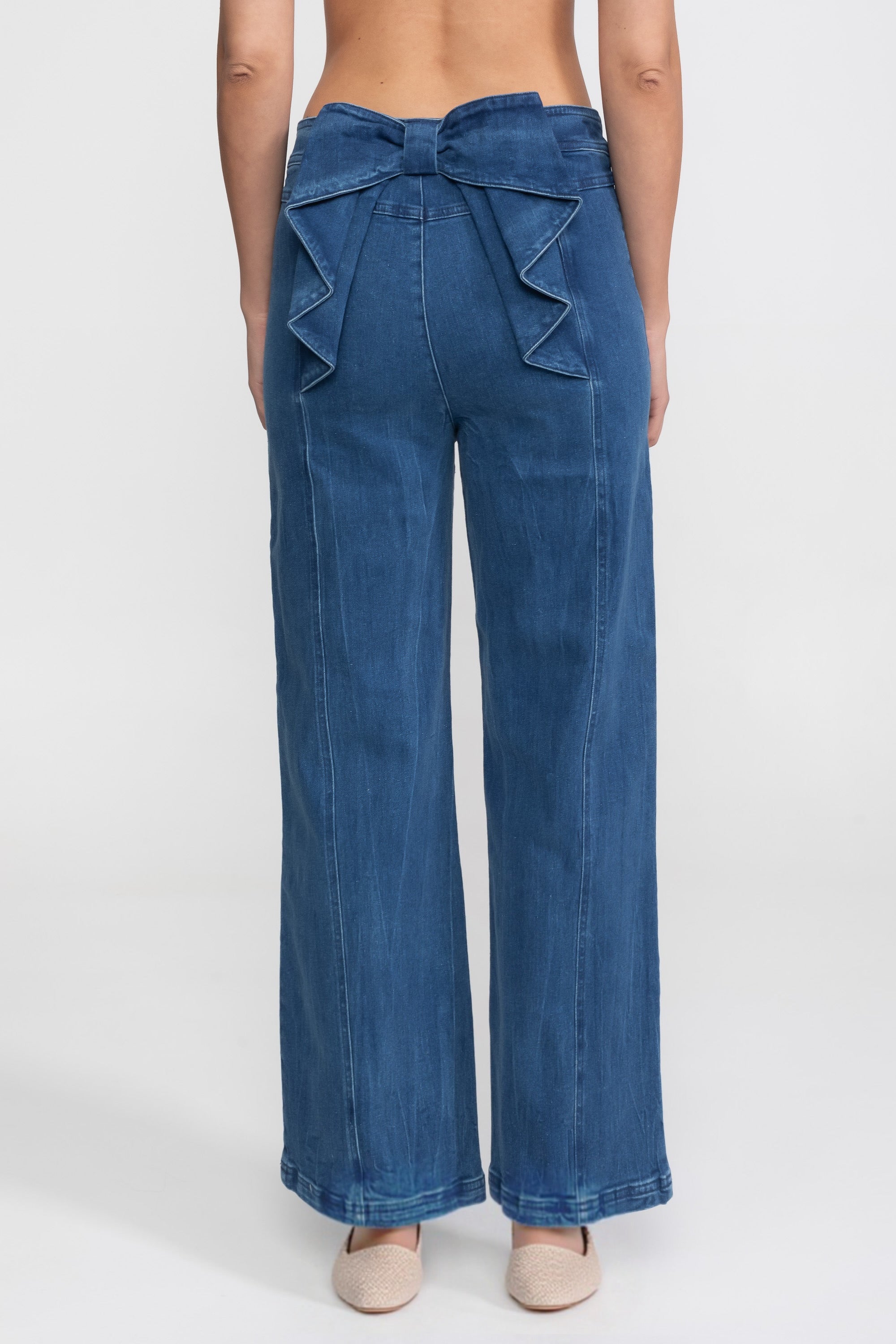 Jeans wide-leg a vita alta con tasche applicate - Blu