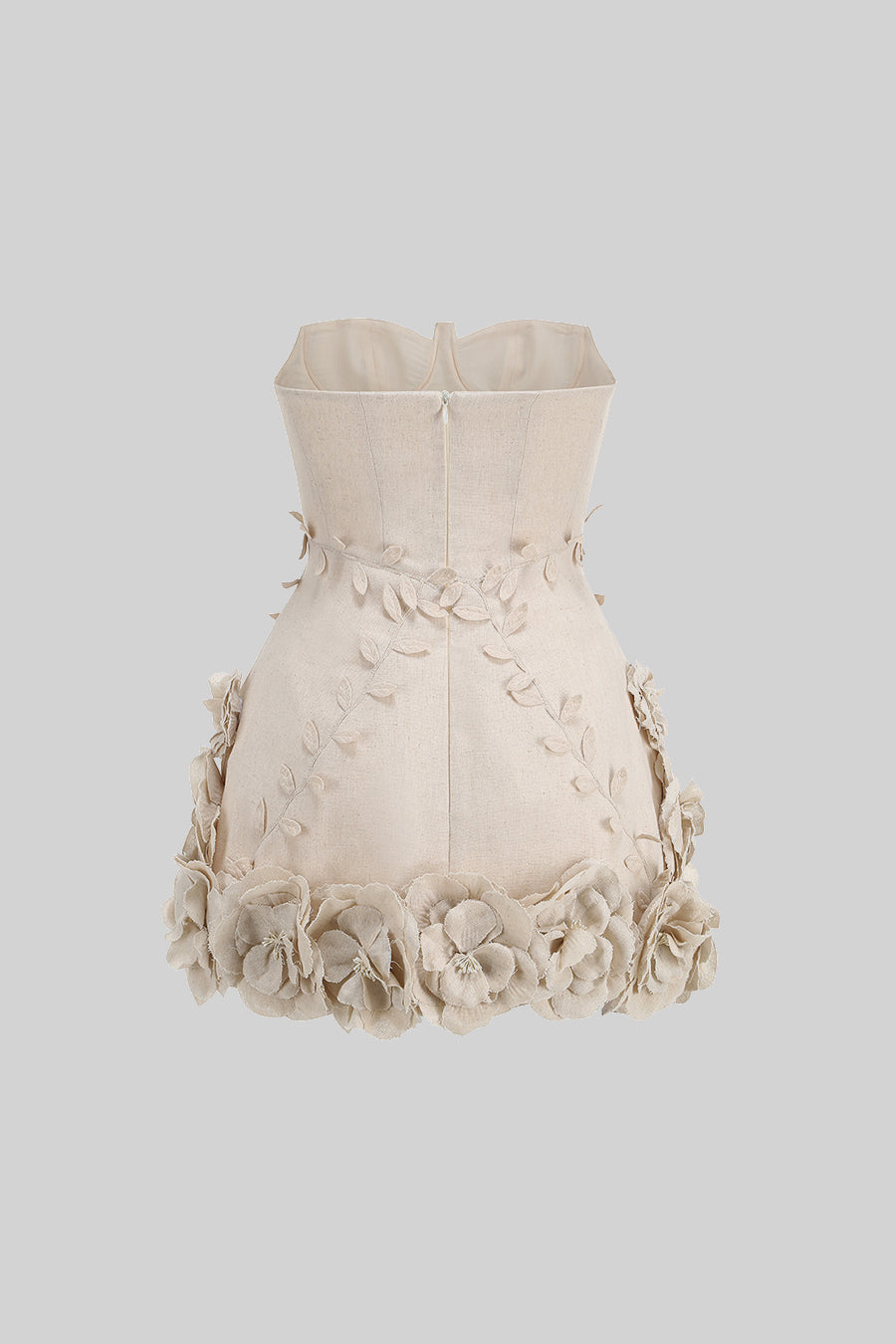 Abito Bustier con Applicazioni Floreali 3D - Ivoire