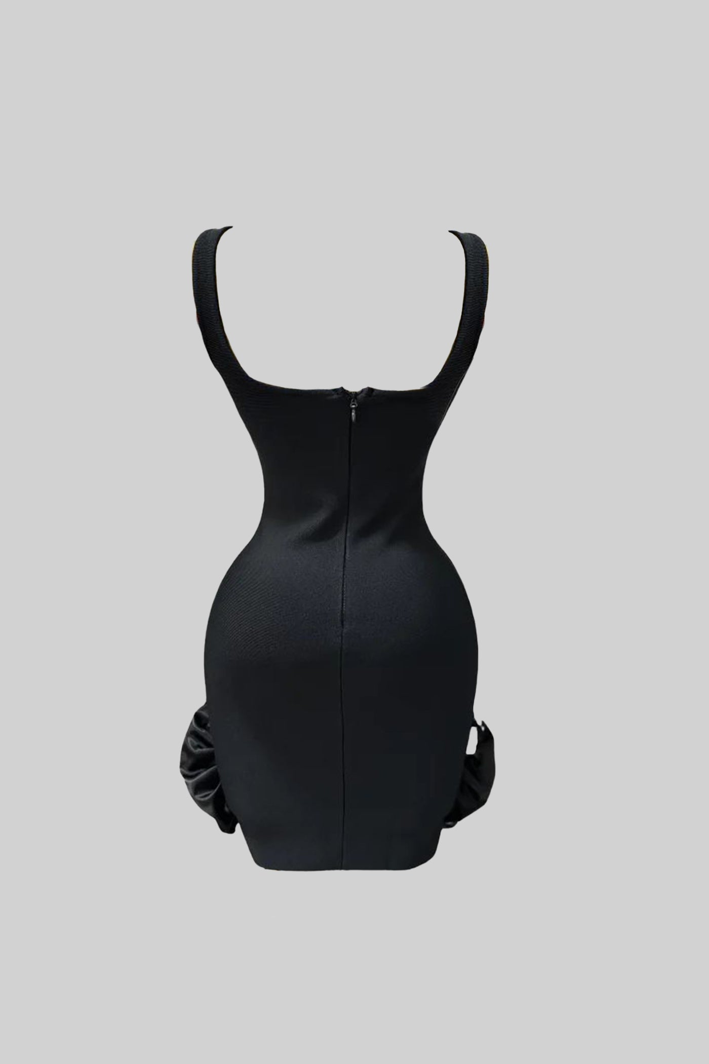 Abito Mini Bodycon Decorato con Fiori di Cristallo – Nero