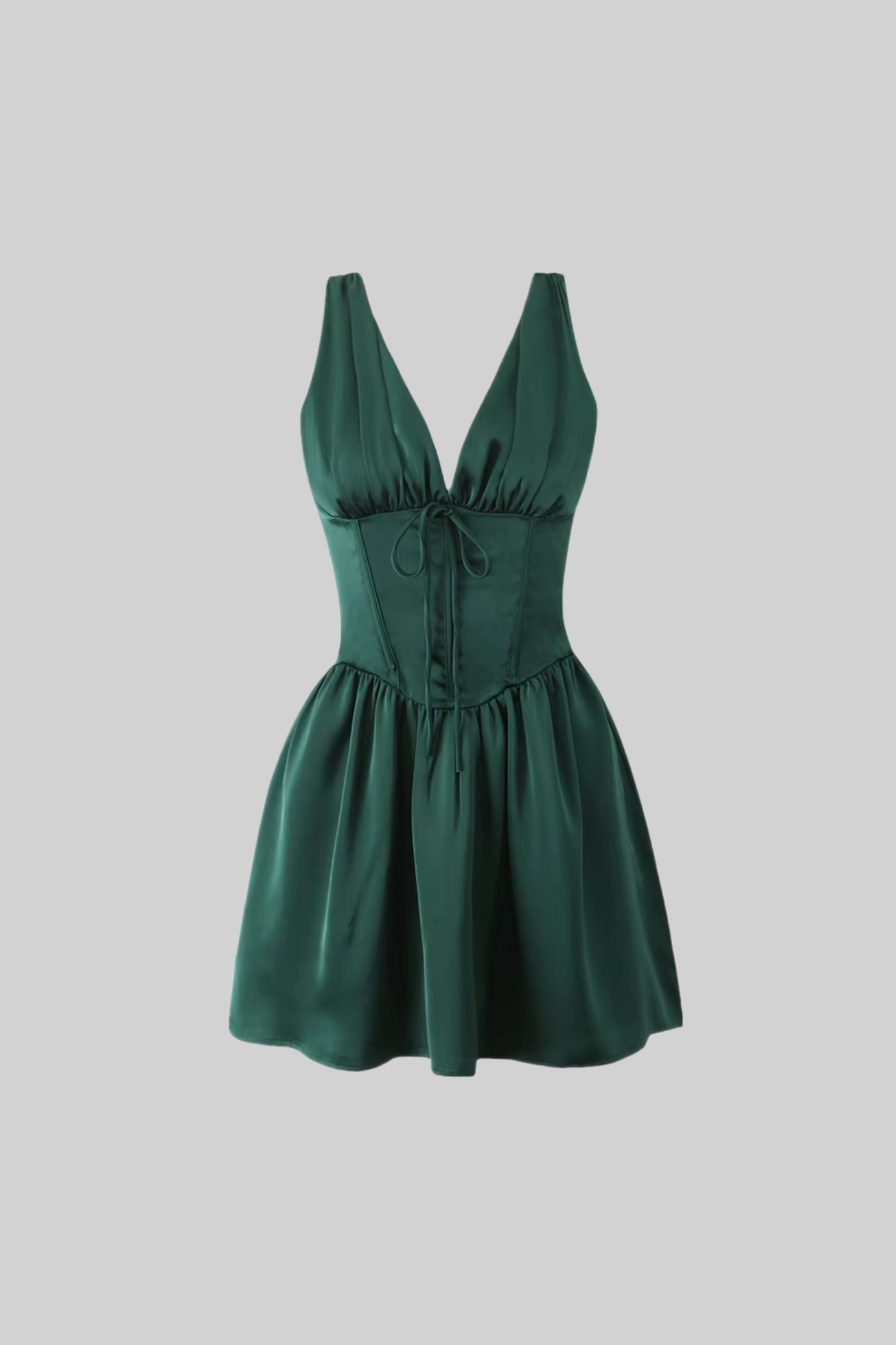 Abito elegante senza maniche con corsetto e scollatura profonda a V - Verde scuro