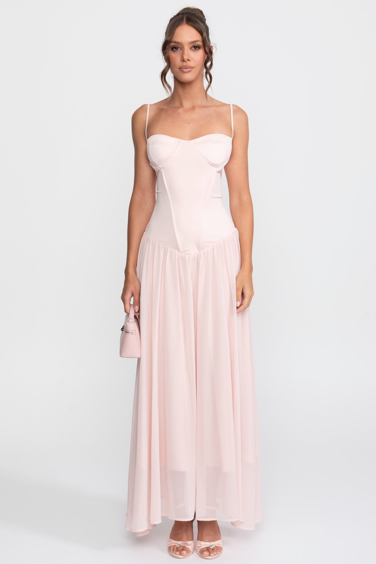 Abito in chiffon con bustier e vita bassa - Rosa