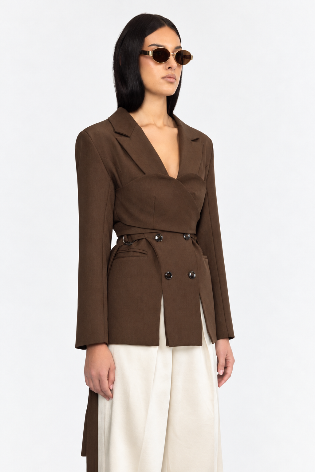 Blazer doppiopetto avvolgente bustier - Marrone