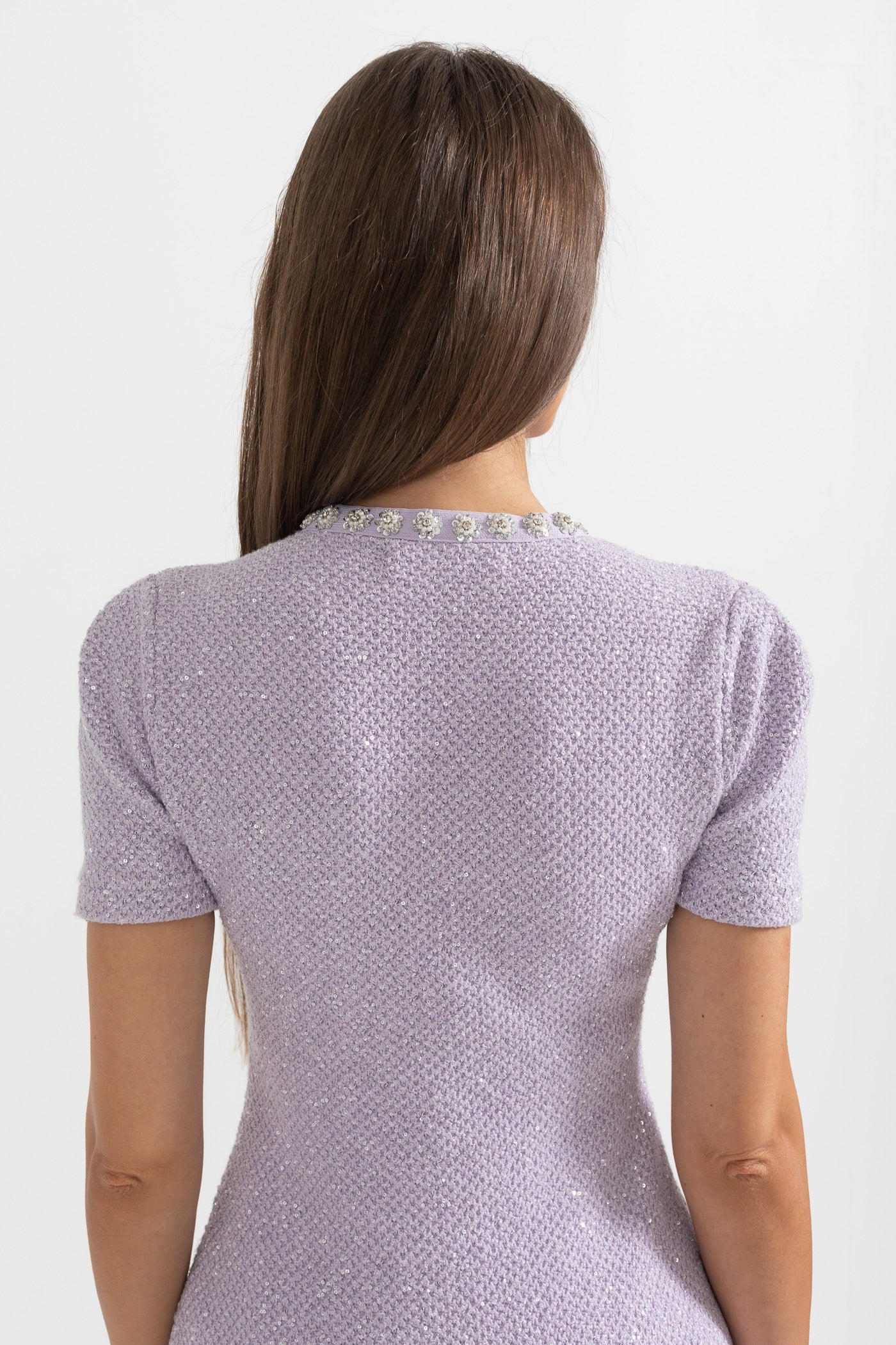 Abito Mini Testurizzato con Tasche Frontali - Viola