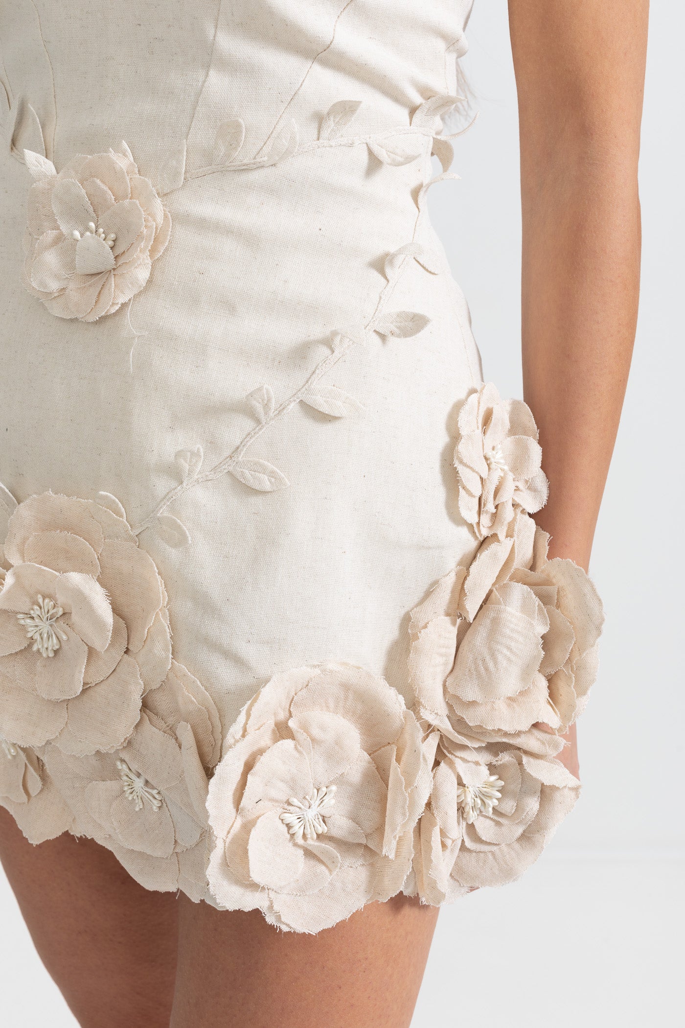 Abito Bustier con Applicazioni Floreali 3D - Ivoire