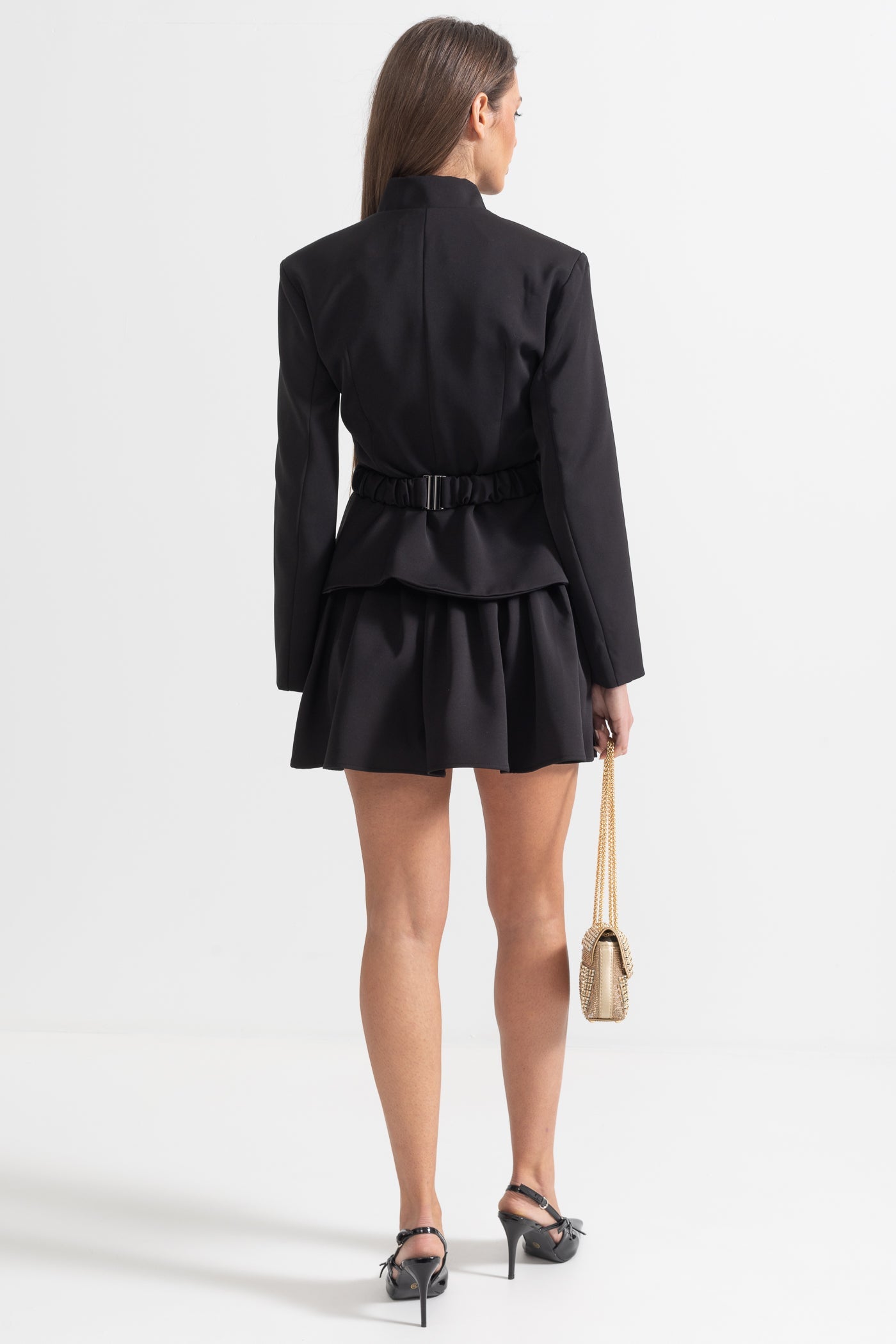 Completo Due Pezzi con Fiocchi e Bottoni Dorati - Nero