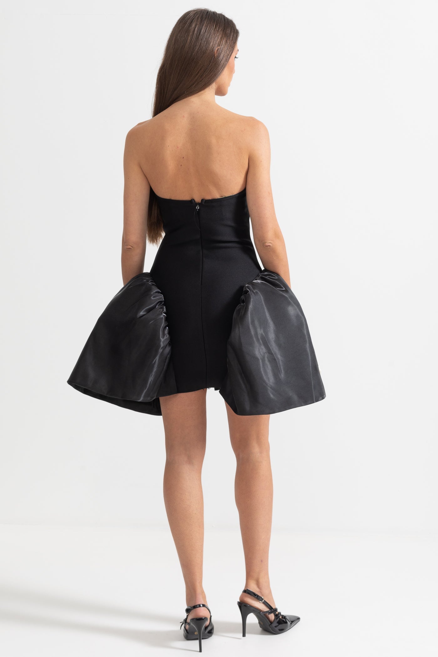 Abito Mini Elegante con Decorazioni Floreali 3D Argento - Nero