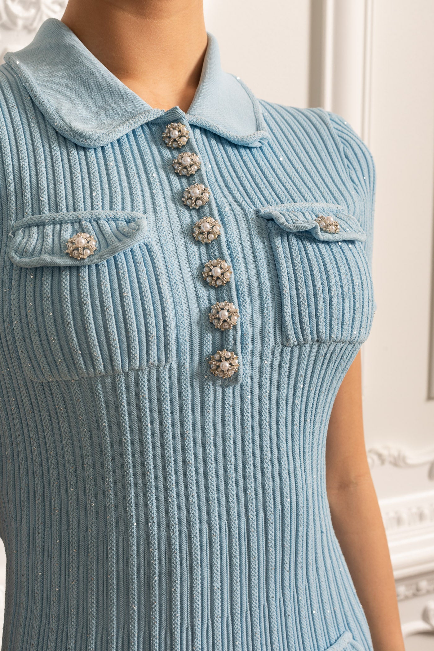 Abito a clessidra con maniche corte e motivo a diamante - Baby Blue