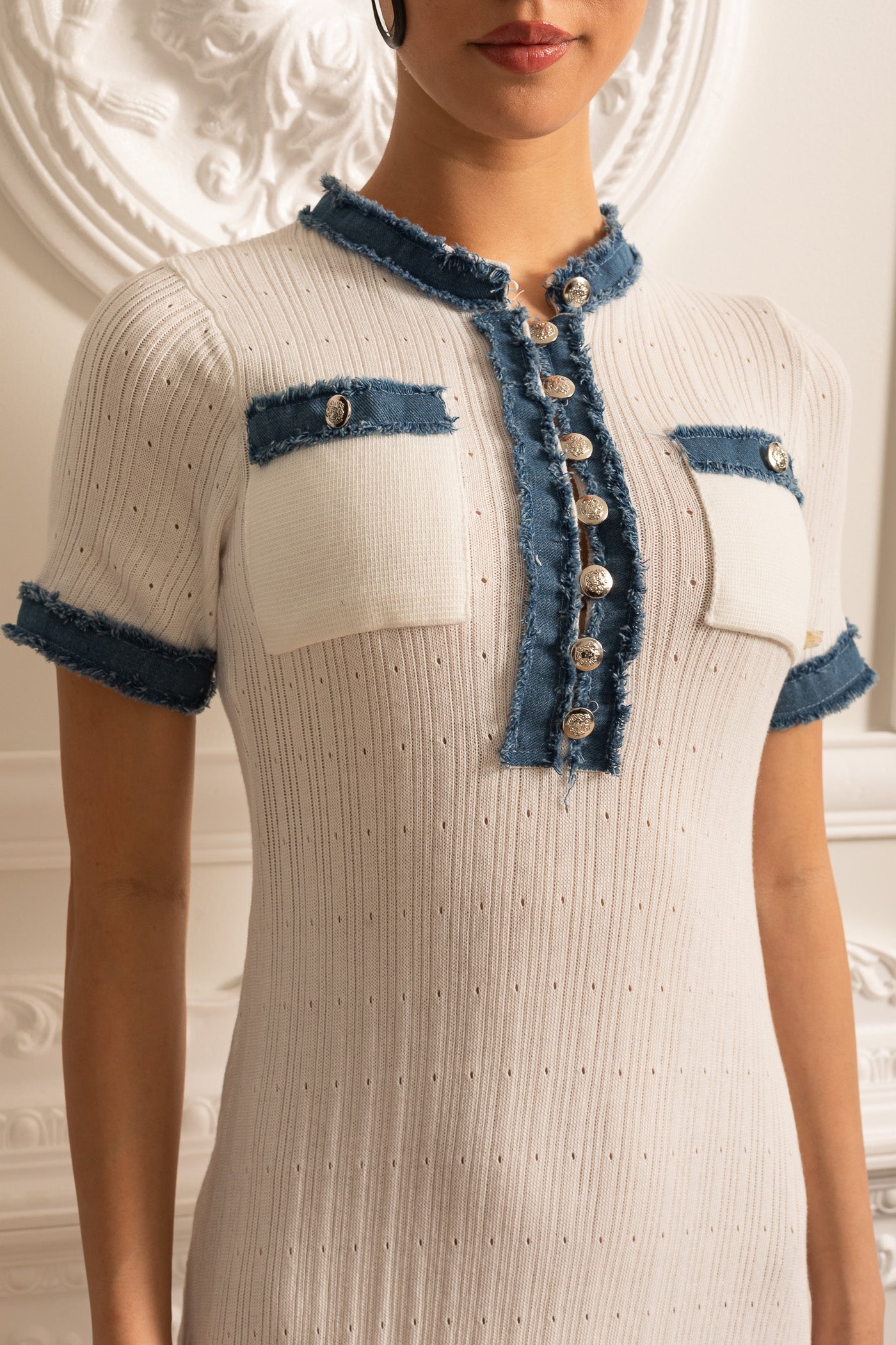 Ribbed Knit Midi Dress - White