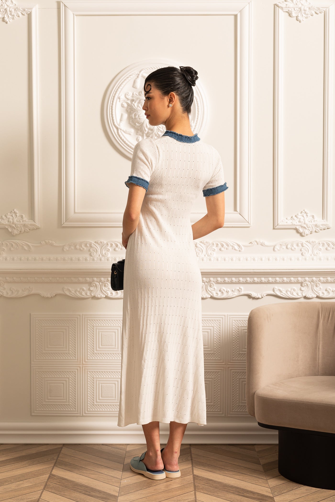 Ribbed Knit Midi Dress - White