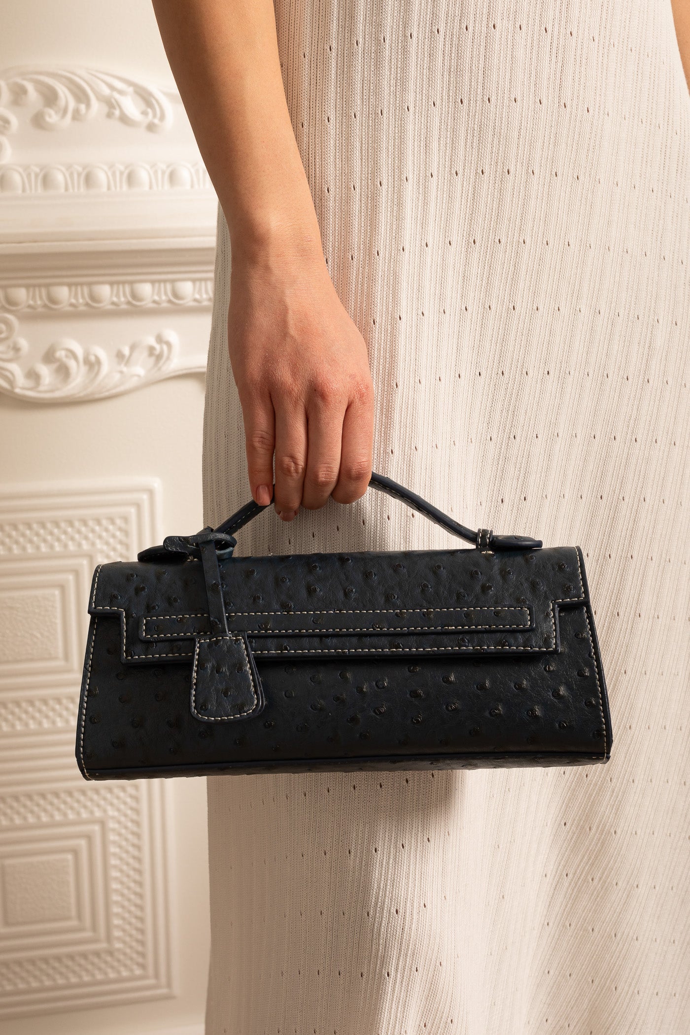 Borsa Rettangolare Raffinata con Motivo a Punti - Blu Scuro