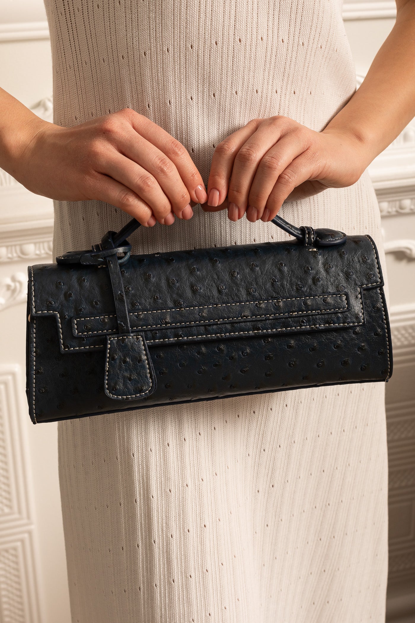 Borsa Rettangolare Raffinata con Motivo a Punti - Blu Scuro