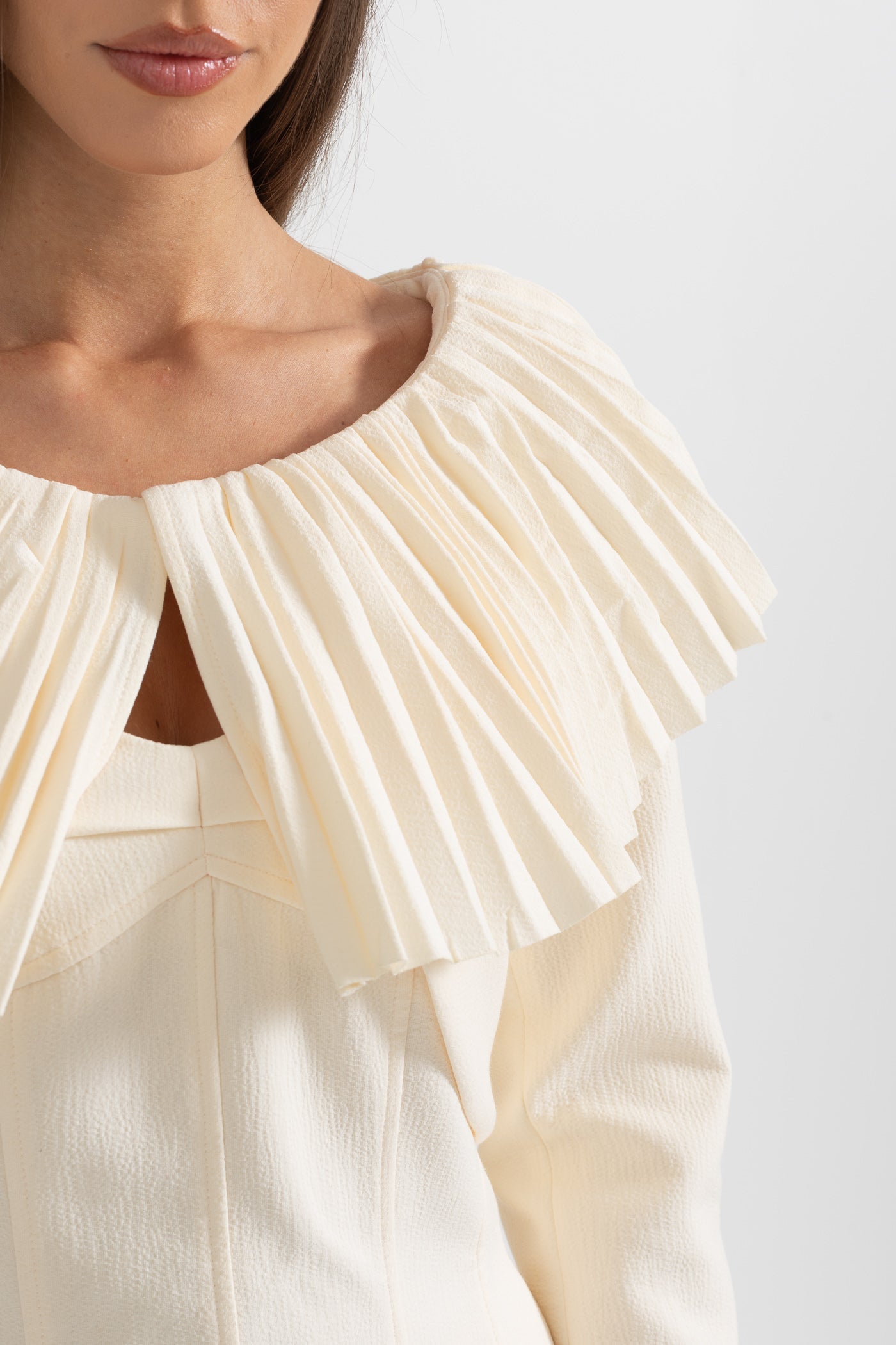 Elegante abito 3 pezzi con colletto e gonna plissettati e staccabili - Ivoire