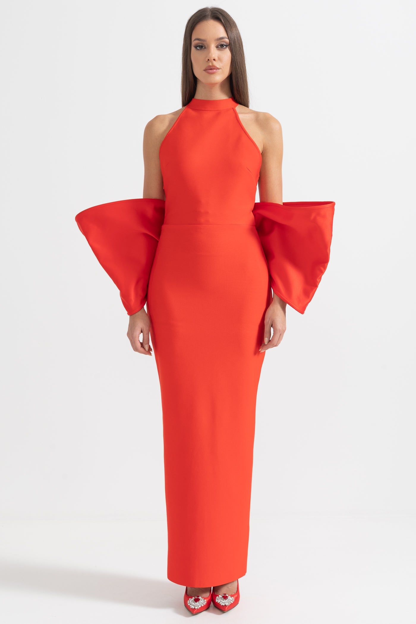 Abito Elegante con Dettagli a Fiocco sulla Schiena - Rosso