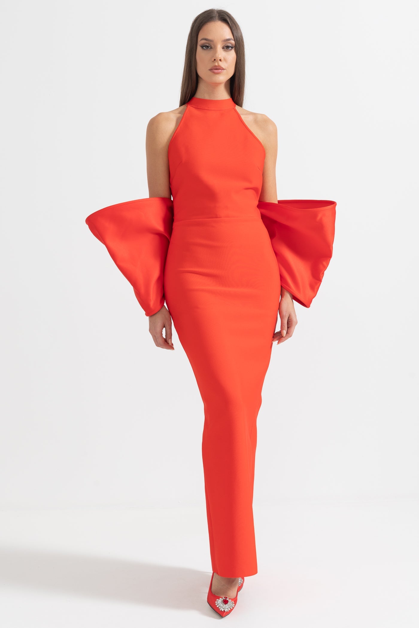 Abito Elegante con Dettagli a Fiocco sulla Schiena - Rosso