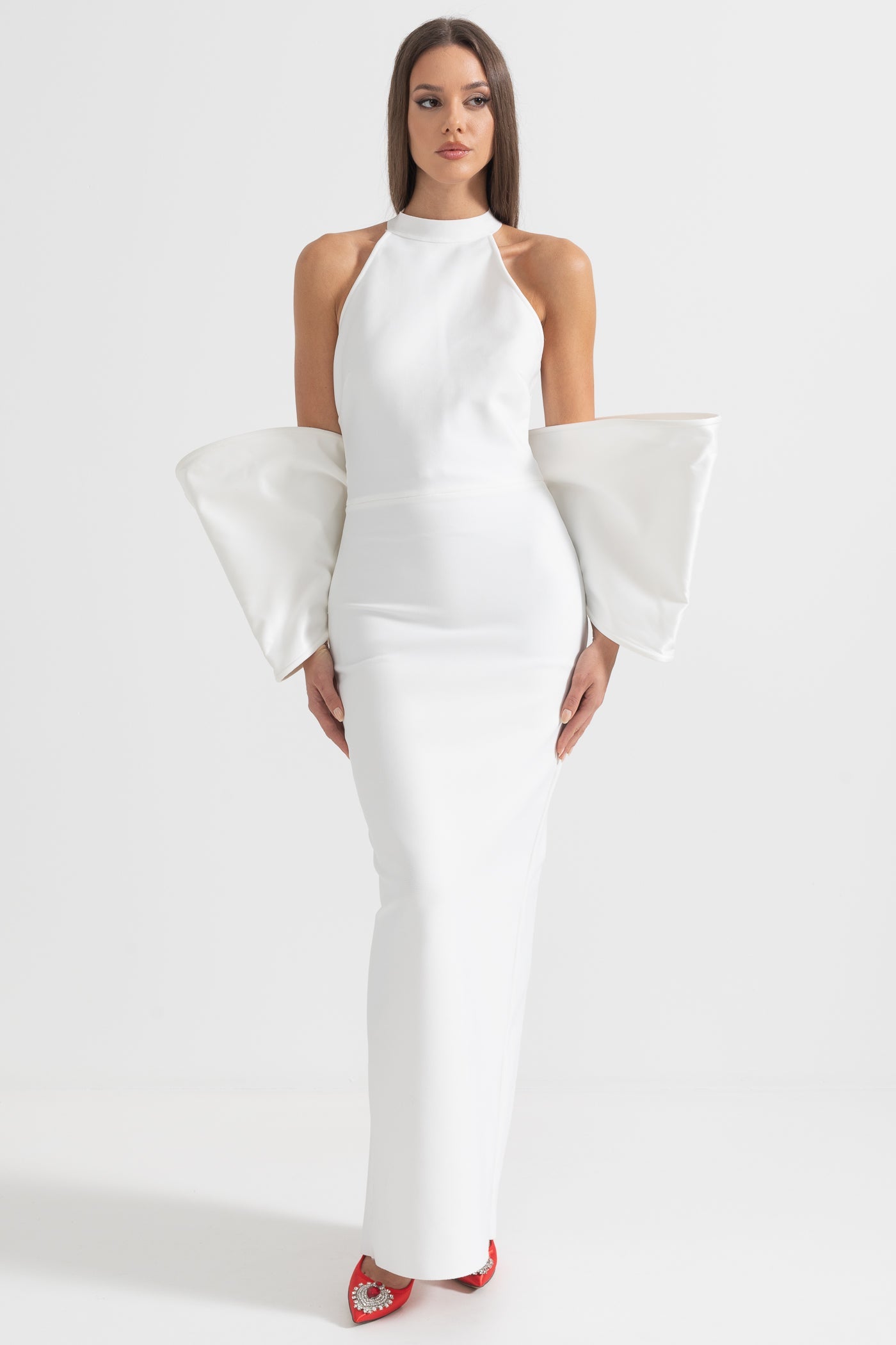 Abito Elegante con Dettagli a Fiocco sul Retro - Bianco