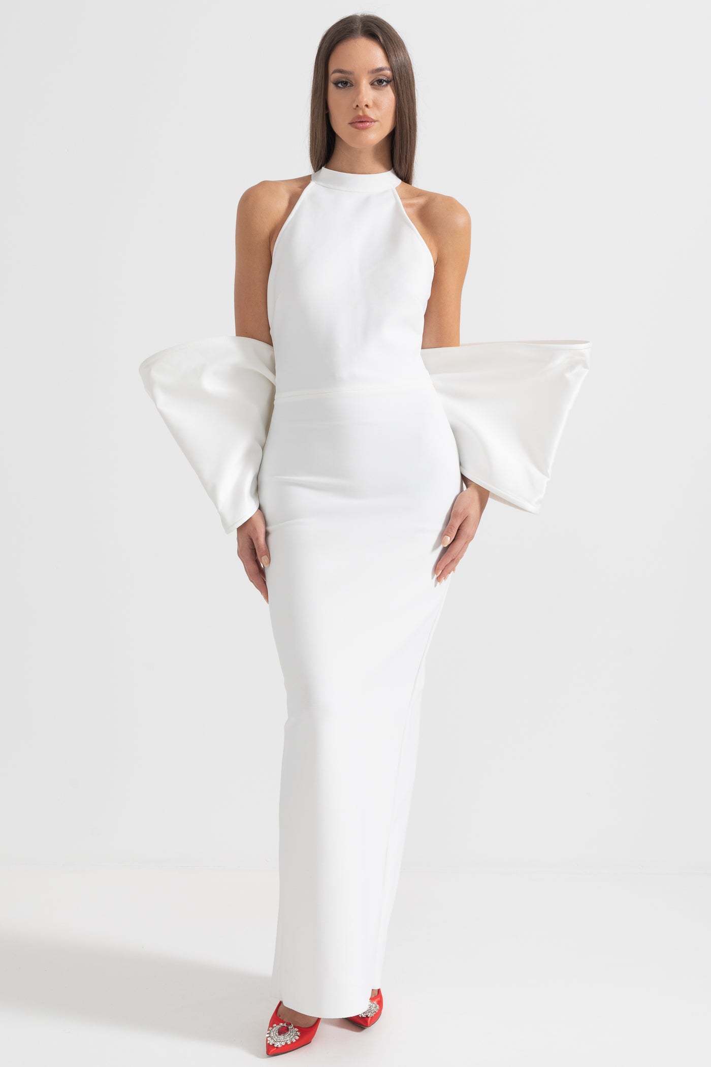 Abito Elegante con Dettagli a Fiocco sul Retro - Bianco